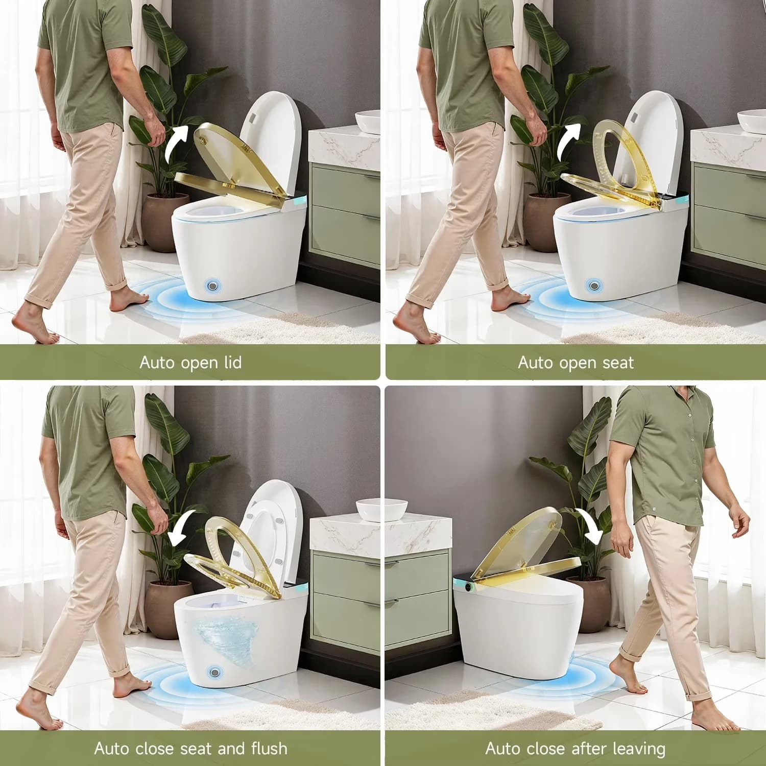 Toilet Seats And Lid Versatile with Adjustable Flow Rate, Adjustable Temperature, Automatic Flush - White Ceramic Model E42348