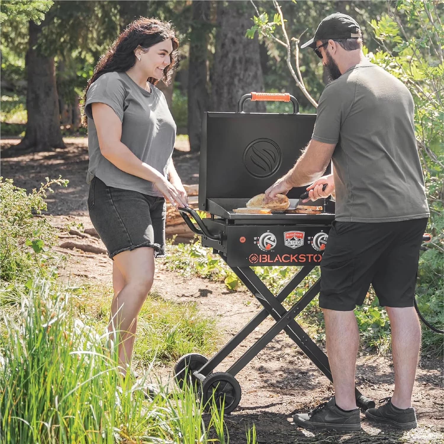 Flat Top Grill Compact with Adjustable, Hood, Wheels make transportation easy - Steel Model 61ECDE