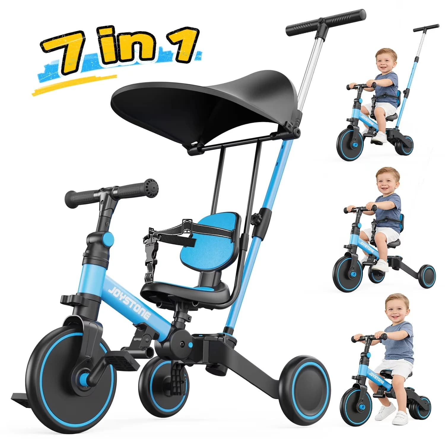Kids Bike Quality with Adjustable Seat, 7 in 1 Foldable Tricycle - Blue Model 18E8FF