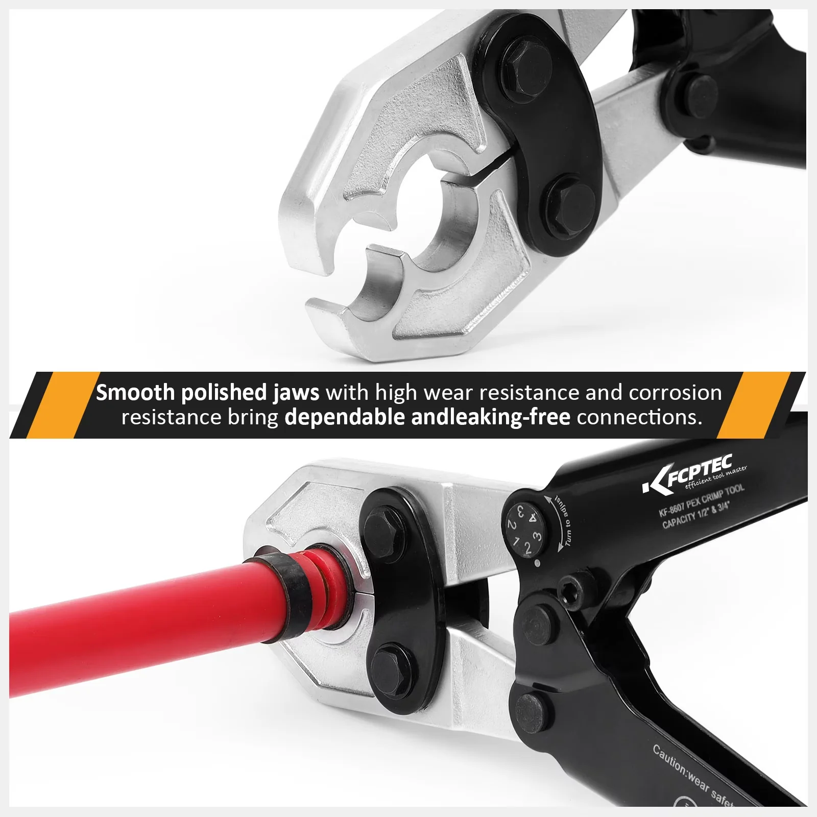 Woodworking Stylish with Detachable, Adjustable, 1/2'' & 3/4'' Combo PEX Crimping Tool - Orange Model DFD1DE