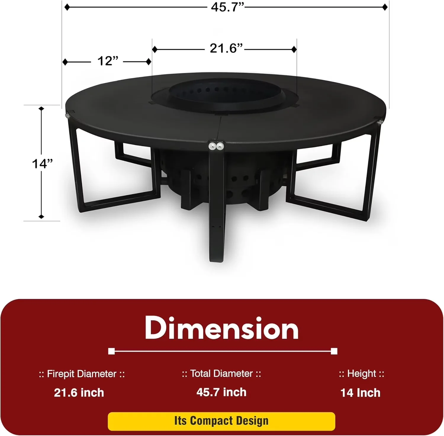 Quality Outdoor Heating with Smokeless, Round Table Top - Black Carbon Steel Model 8934E4
