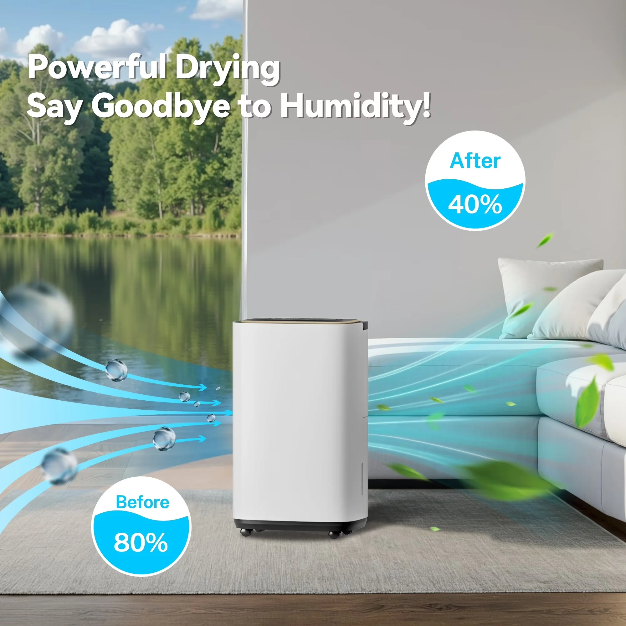 Premium Dehumidifier with Energy Efficient, Dehumidification/Drying/Air Modes, 24H Timer - Model 410A65