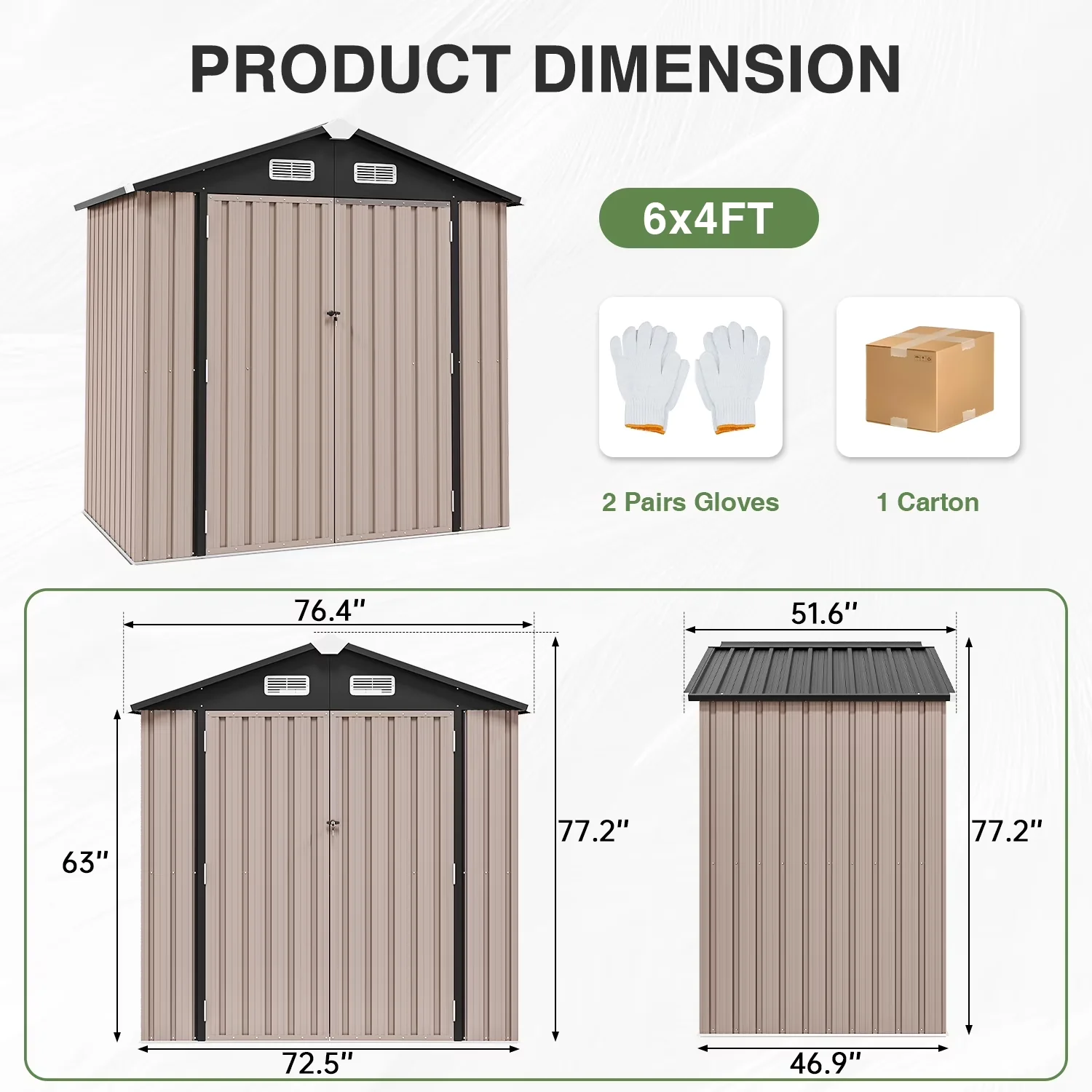 Shed Efficient with Uv Resistant, Lockable Door and Vents, Metal Tool - Brown Metal Model 58C6B7