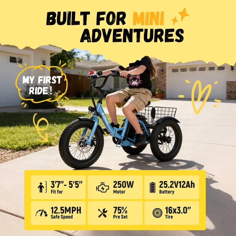 Electric Bike Stylish with Battery, 500W, T300mini Tricycle - Blue - Traditional Style Model F0C43C