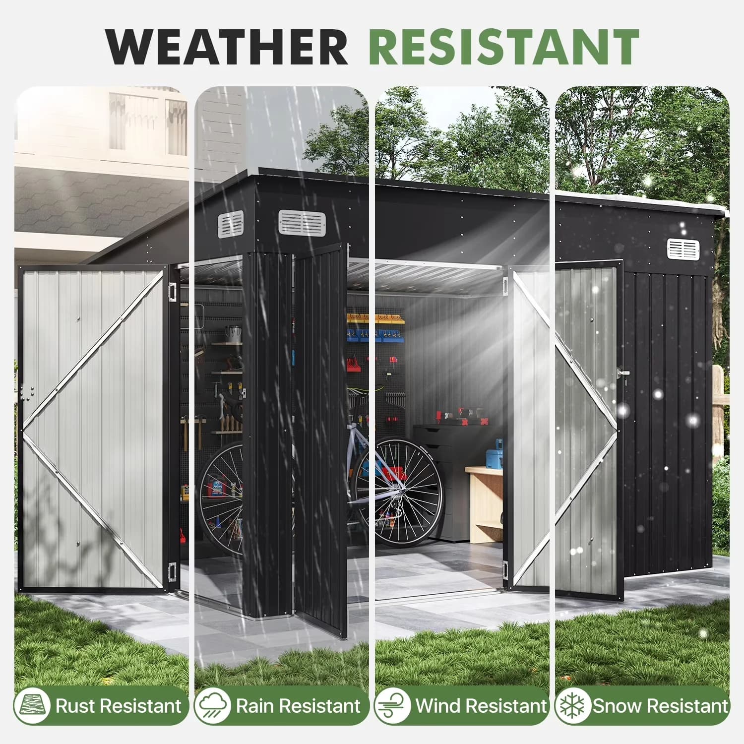 Quality Shed with Lockable Door - Black Metal 5x7 - Compact and Portable Model 69F5CD