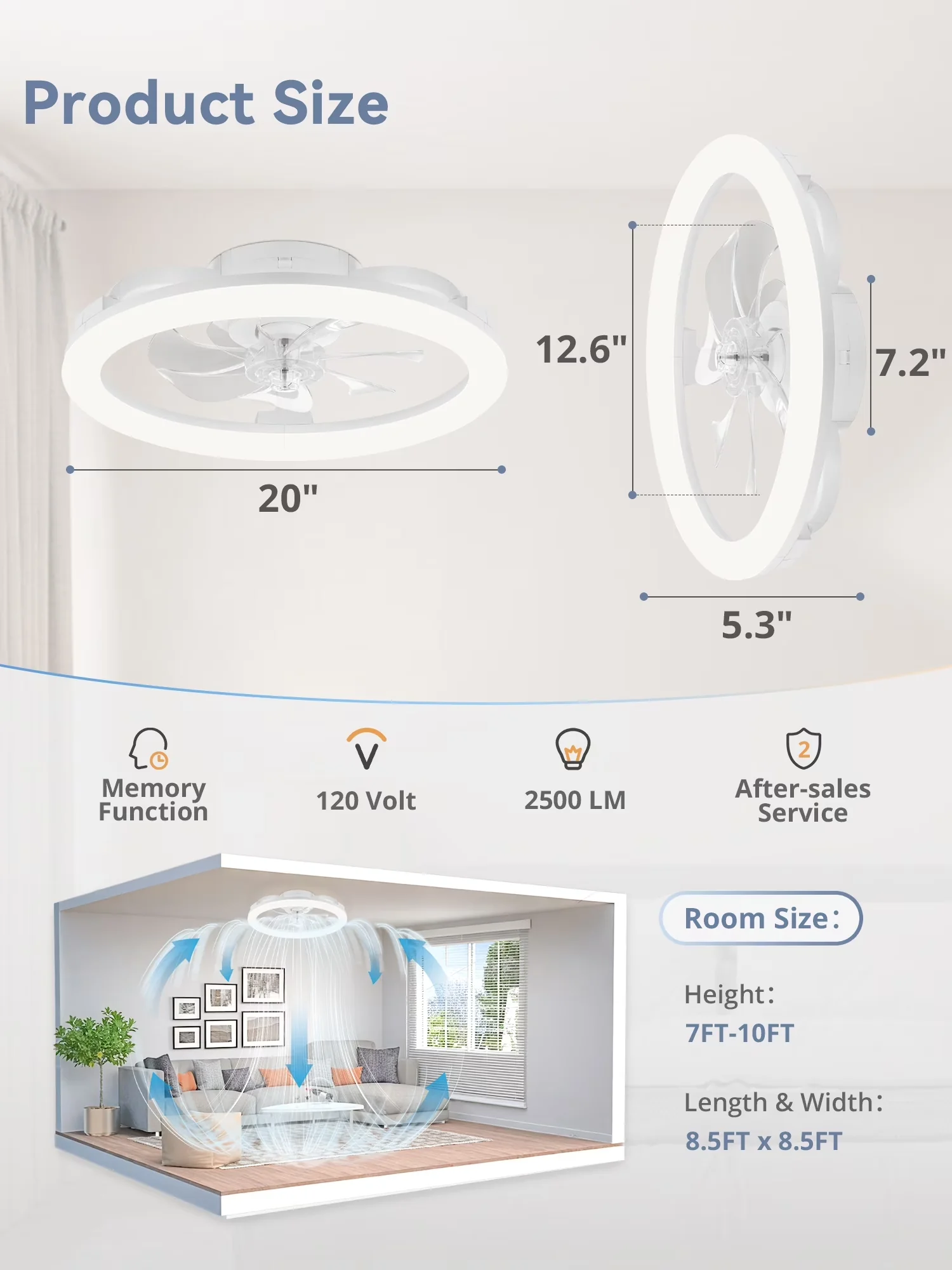 Premium Ceiling Fan with LED, Color Changing, 20" Modern LED - White - Durable Build Model 660F87
