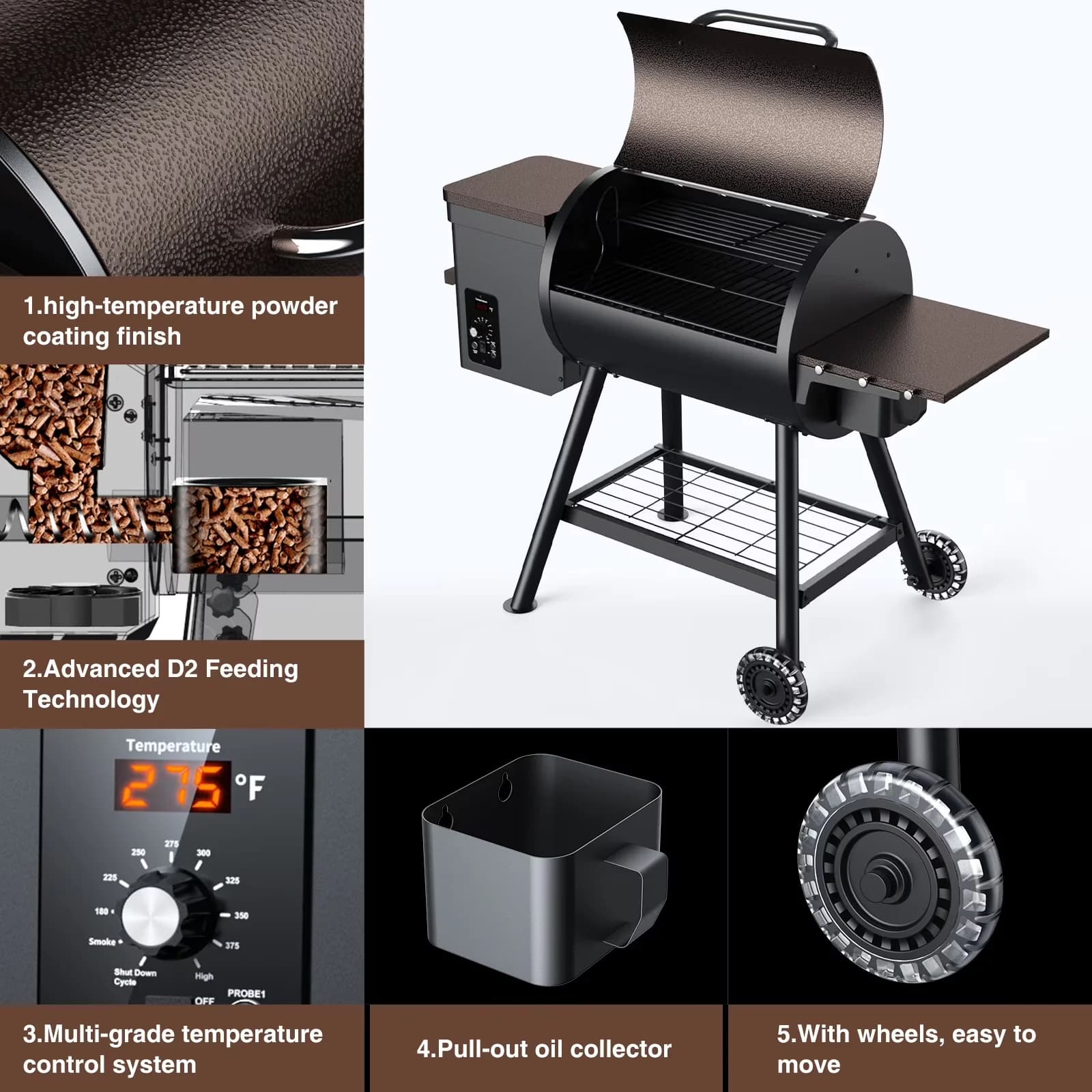 Sleek Smoker with Digital Temperature Control, Model Name: HWPG 456D-WR, Power Source: Electric - Bronze Steel for Outdoor, Camping Model A39DD1