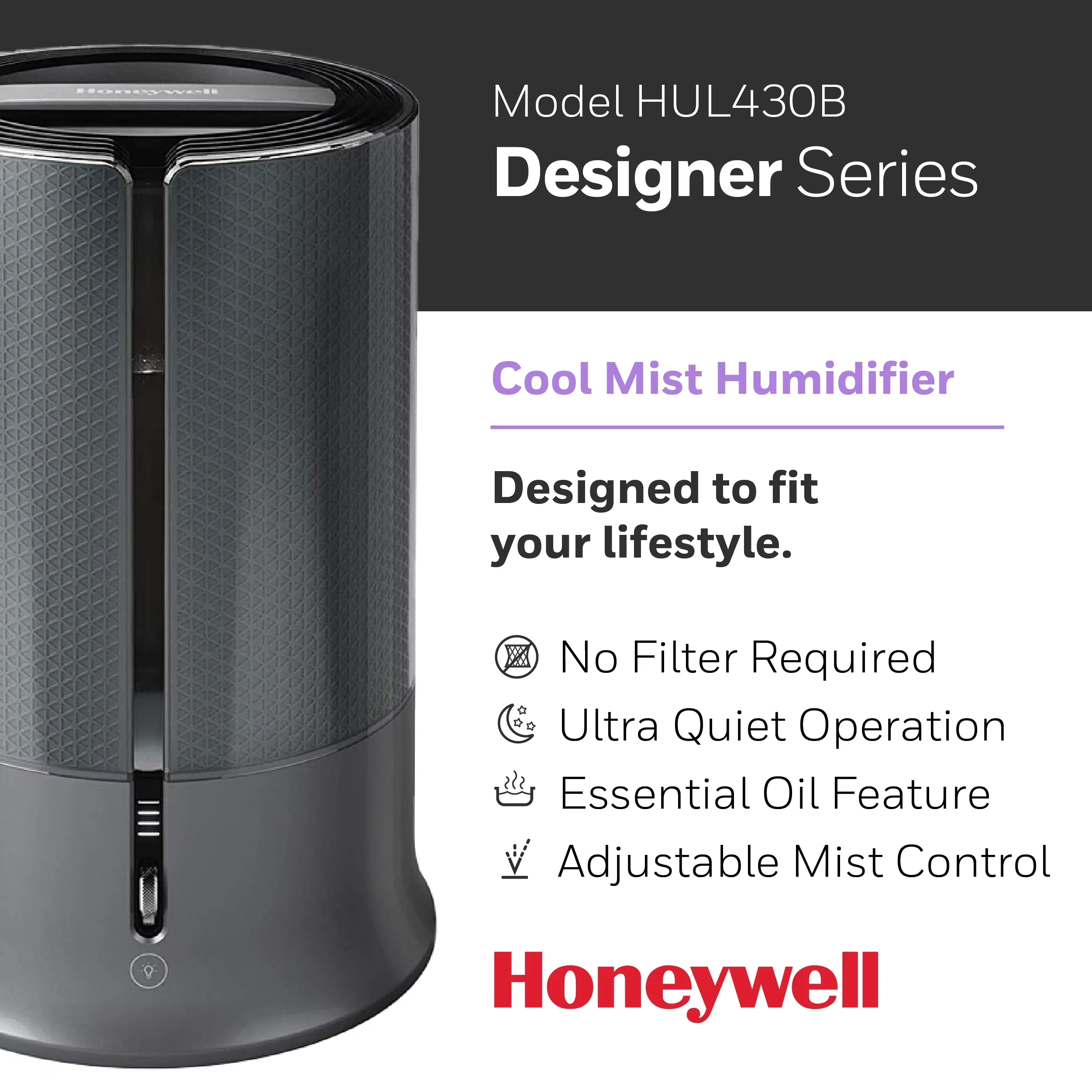 Stylish Humidifier with Oil Diffuser, 1.25 gallon tank capacity - Multicolor Model F47CA4