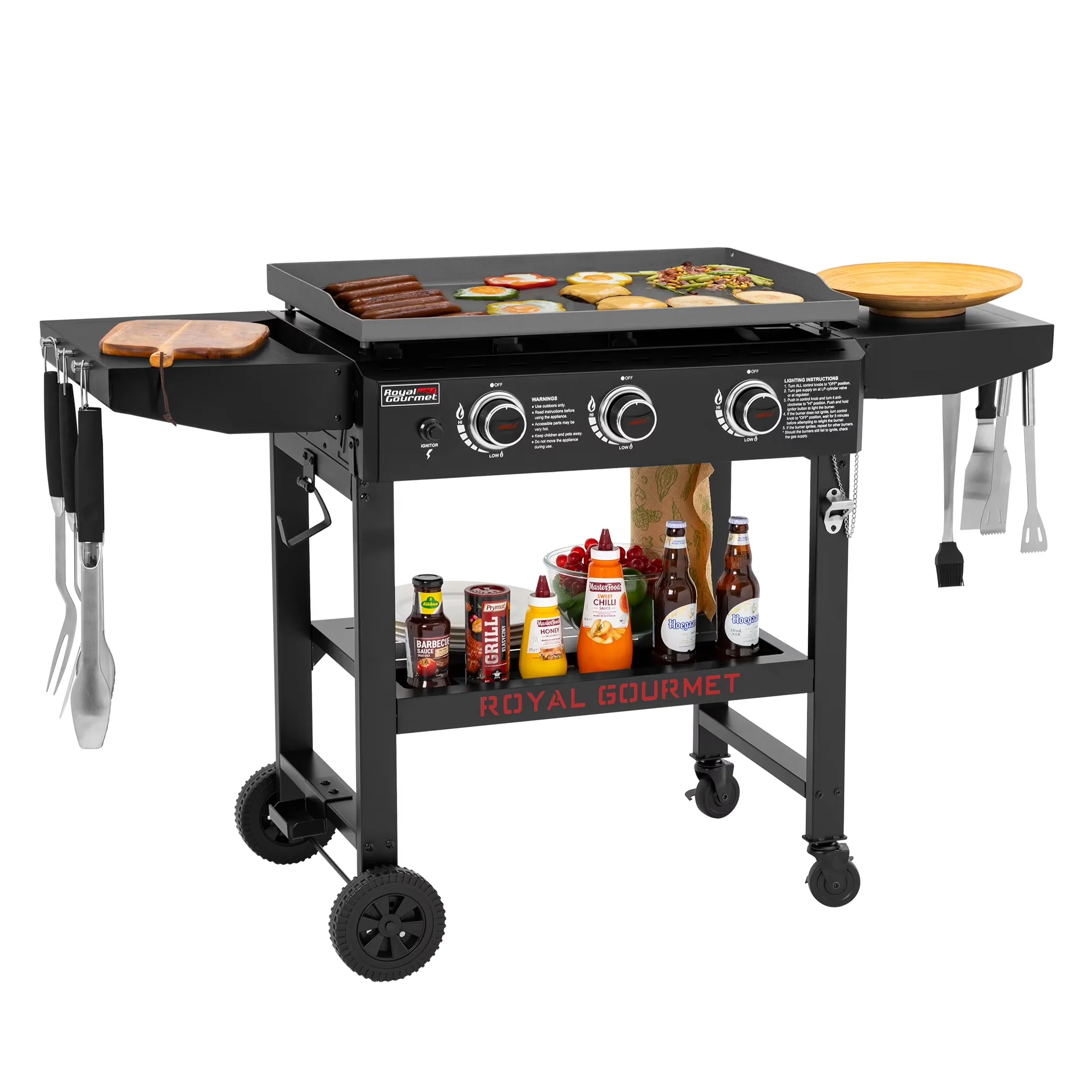 Quality Flat Top Grill with 39000 BTU, Grease Pan - Black Steel (Main Body), Pre-Seasoned Steel (Griddle Top) Model 4616BE