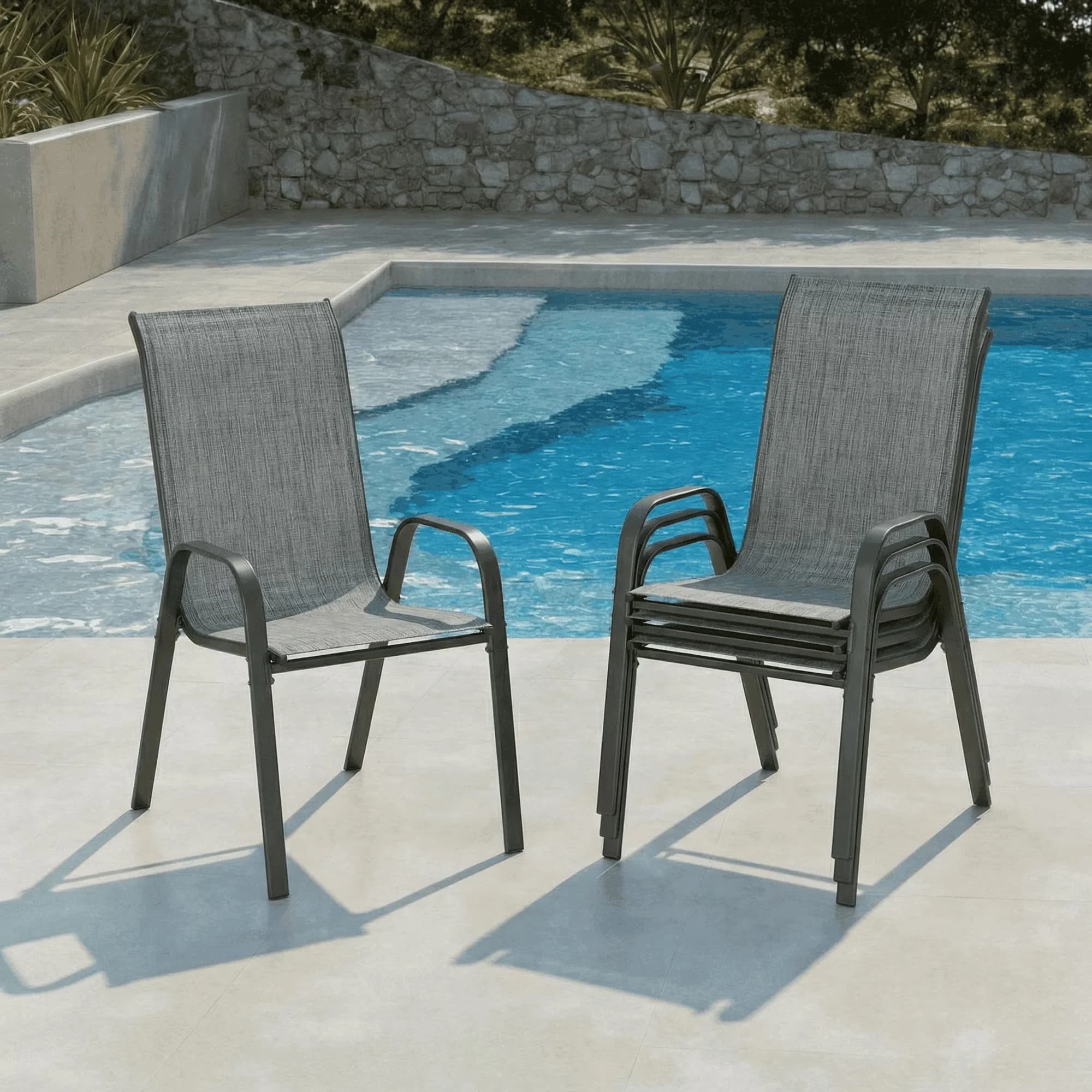 Modern Patio Chair with Stackable, Contemporary - Metal, Textilene Fabric for Garden Model 7D279E