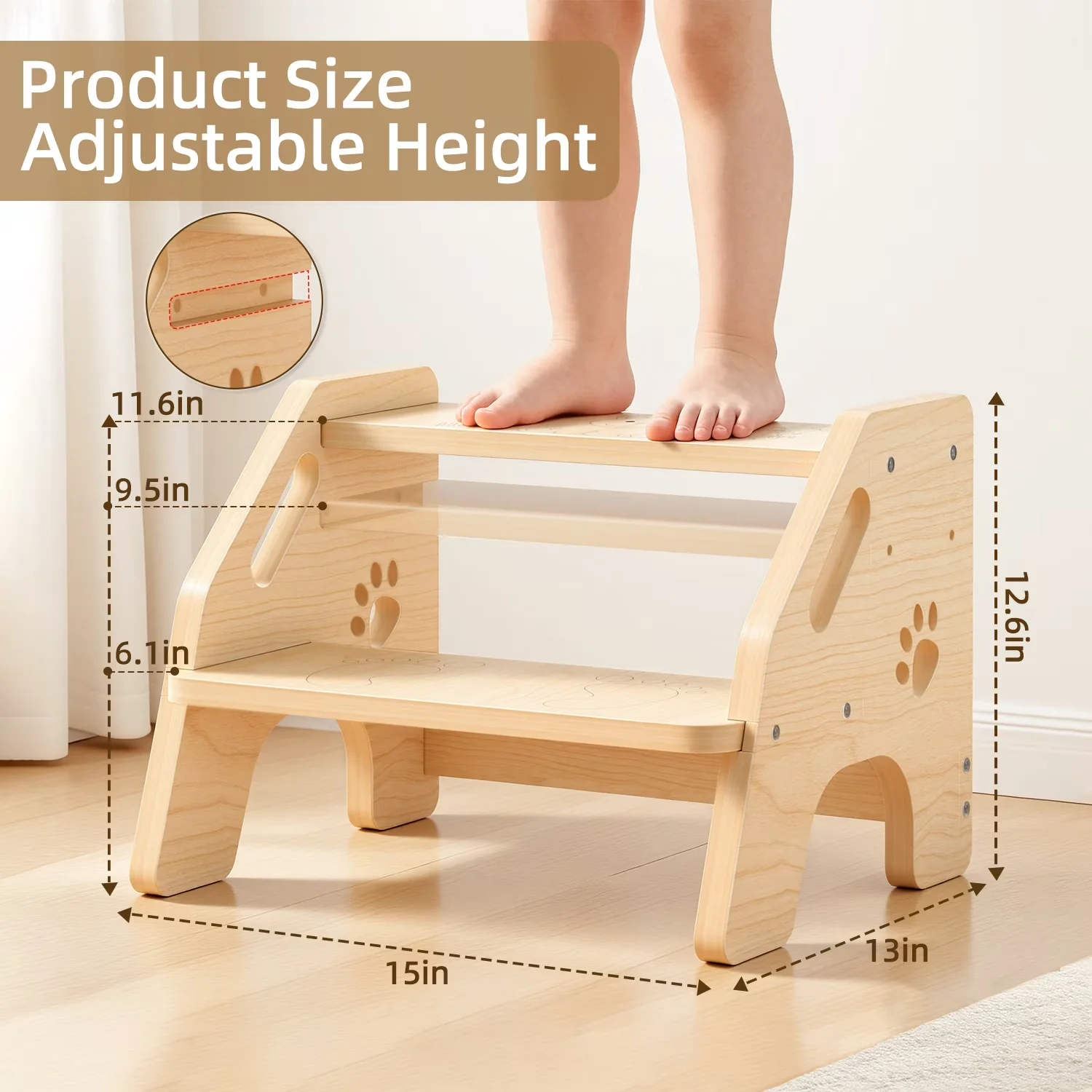 Ladders And Step Stool Durable with Adjustable Height, Adjustable Wooden - Wood Yellow Model 47B3F5