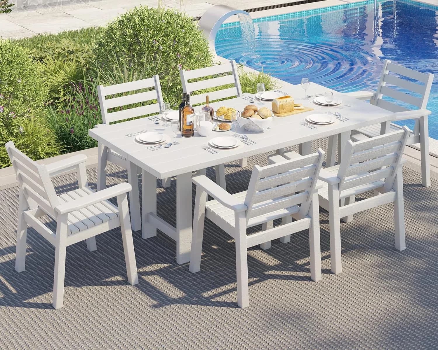 Essential Patio Dining Set with Weatherproof, 7-Piece HDPE Outdoor Table - Hdpe White Model BC0835