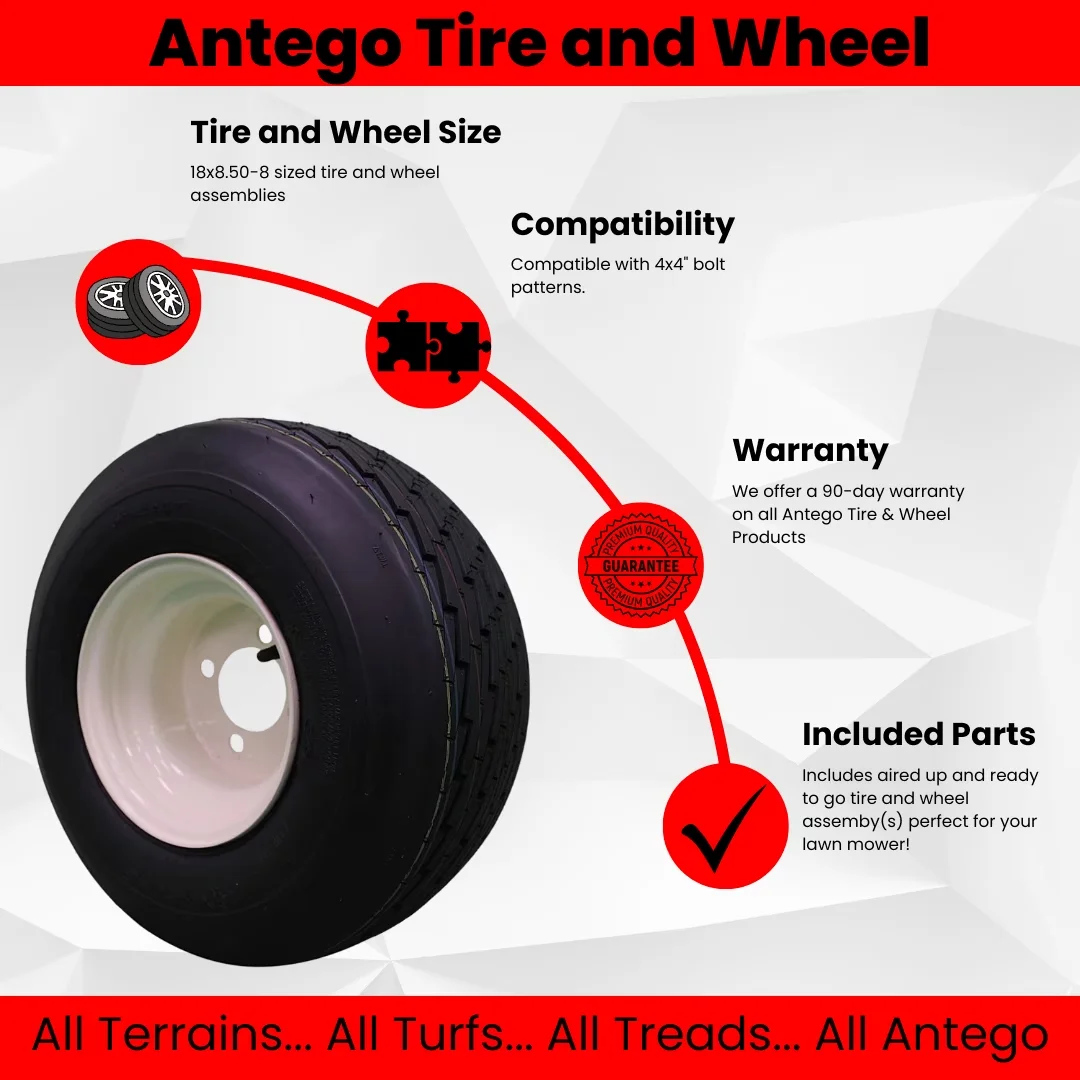 Golf Cart Tire Compact with Dot Approved, 8x7 Tan Wheel Assembly, Non-directional Tread Pattern - Model 9F9876