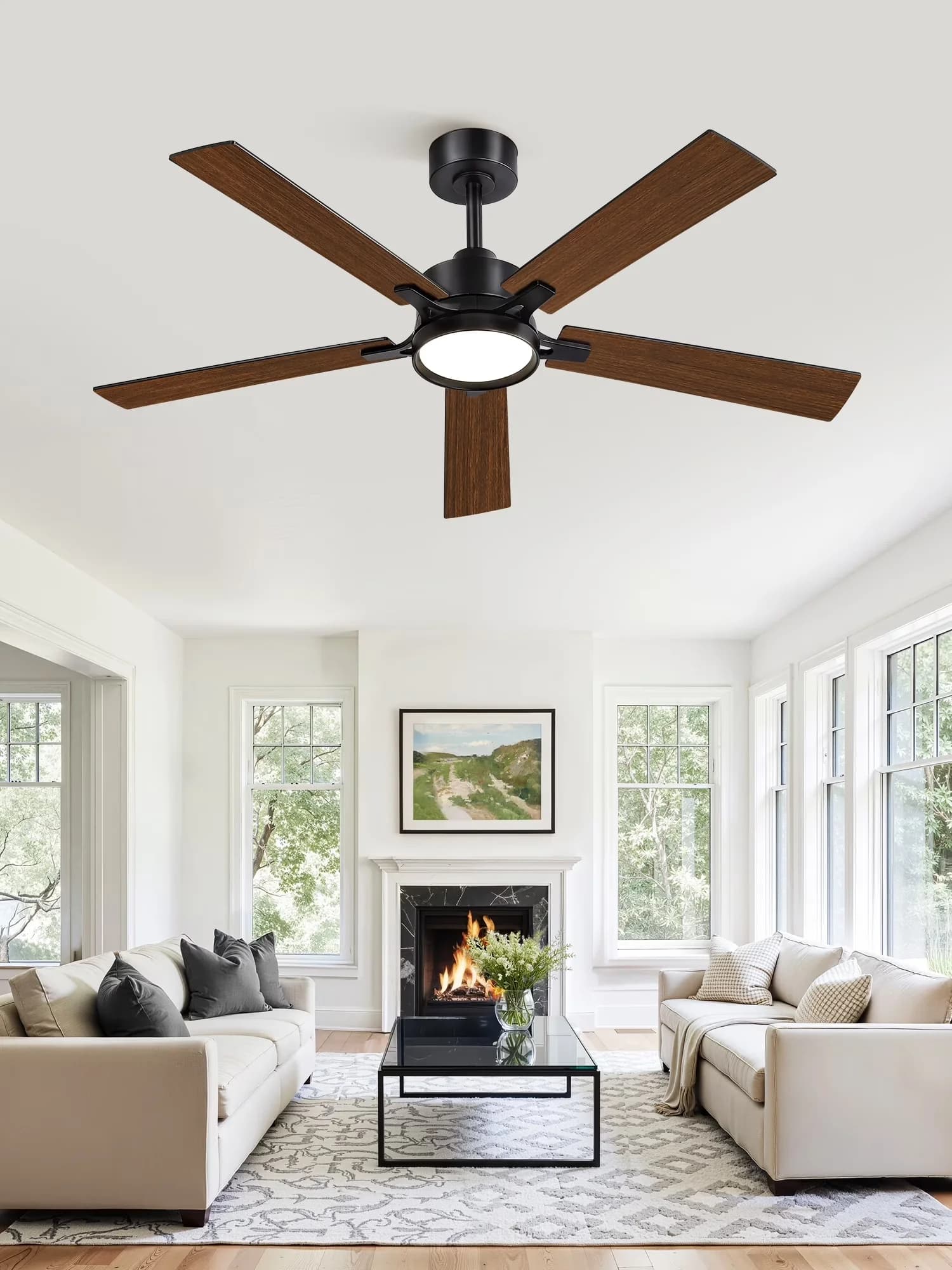 Modern Ceiling Fan with LED, Modern, Remote Controlled - Black for Living Room, Bedroom Model 7D1BCA