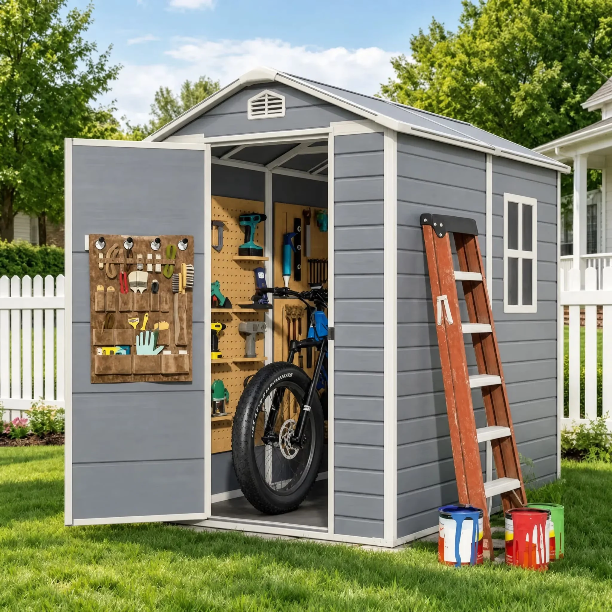 Premium Shed with Rust Resistant, Waterproof, 6x4 ft Outdoor Resin Storage - Resin Gray for Patio Model 289381