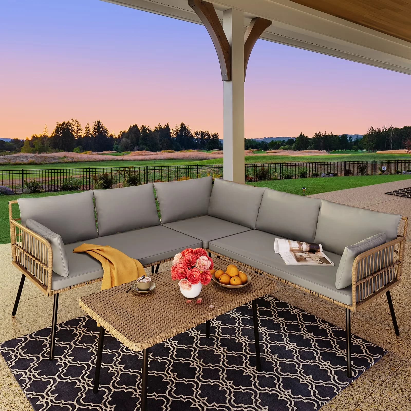 Modern Outdoor Sofas Sectional with Modern, Water-Resistant - Gray Pe Rattan+Steel Model 1E0CC5