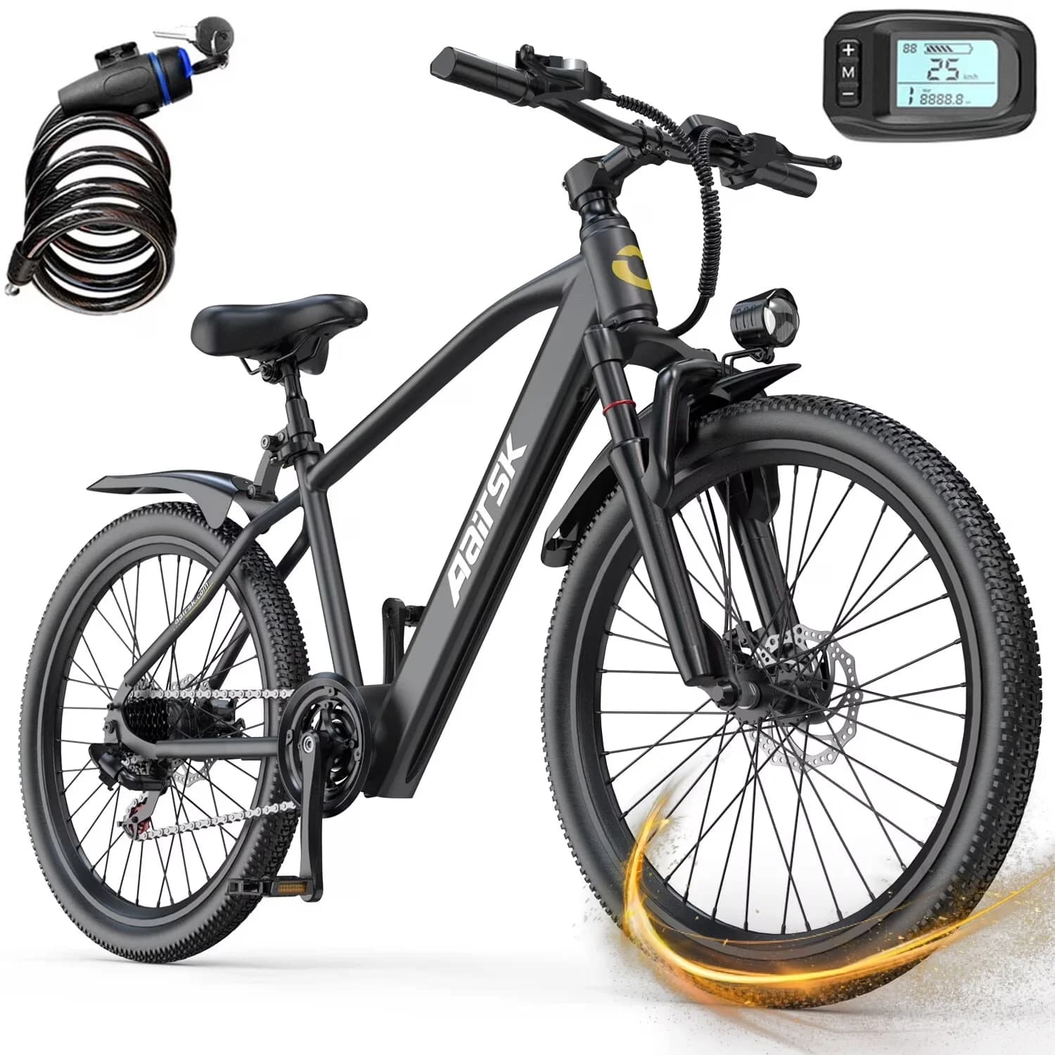 Sleek Electric Bike with Battery, 400W, GT300 24-inch Adult (Black) - Black Model 19E739