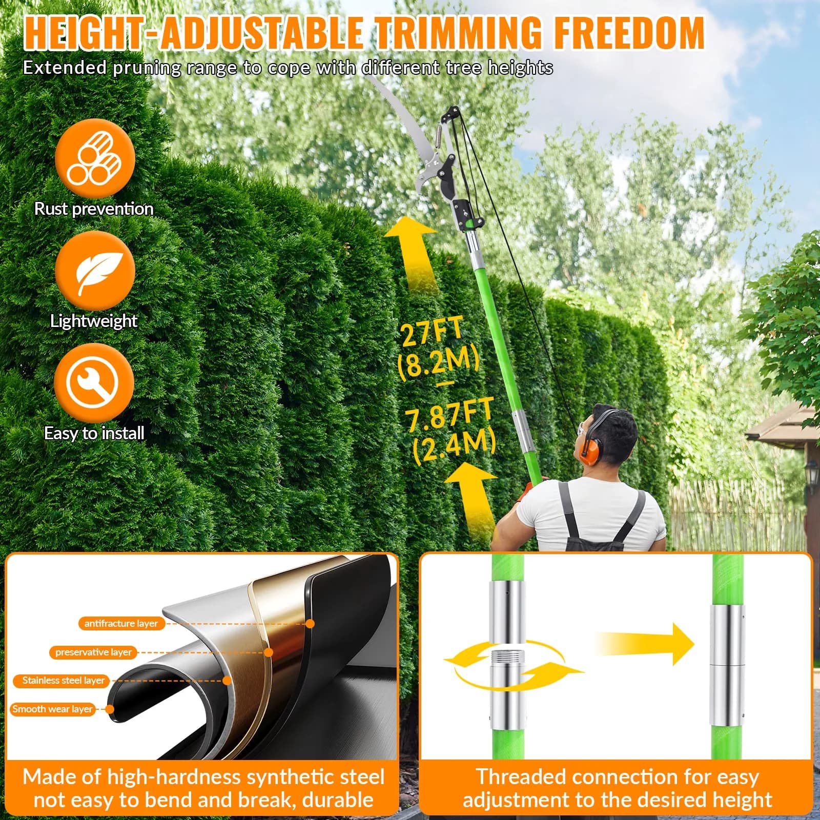 Professional Pole Saw with Telescoping - Feet - Residential Grade Model ADD235