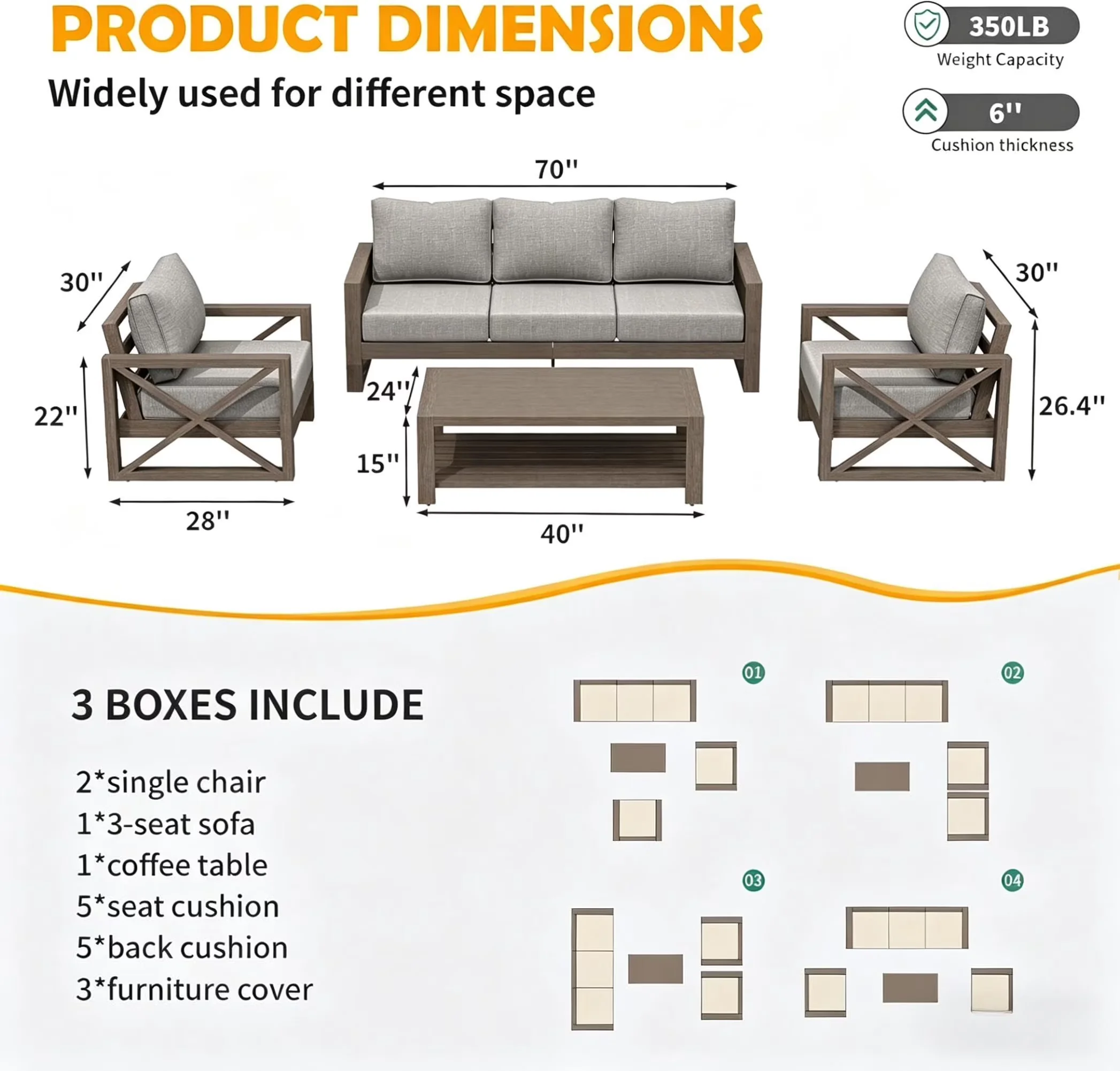 Patio Conversation Set Reliable with Weatherproof, 6-Pieces Modern Metal Outdoor Furniture - Beige Metal Model 766E8F