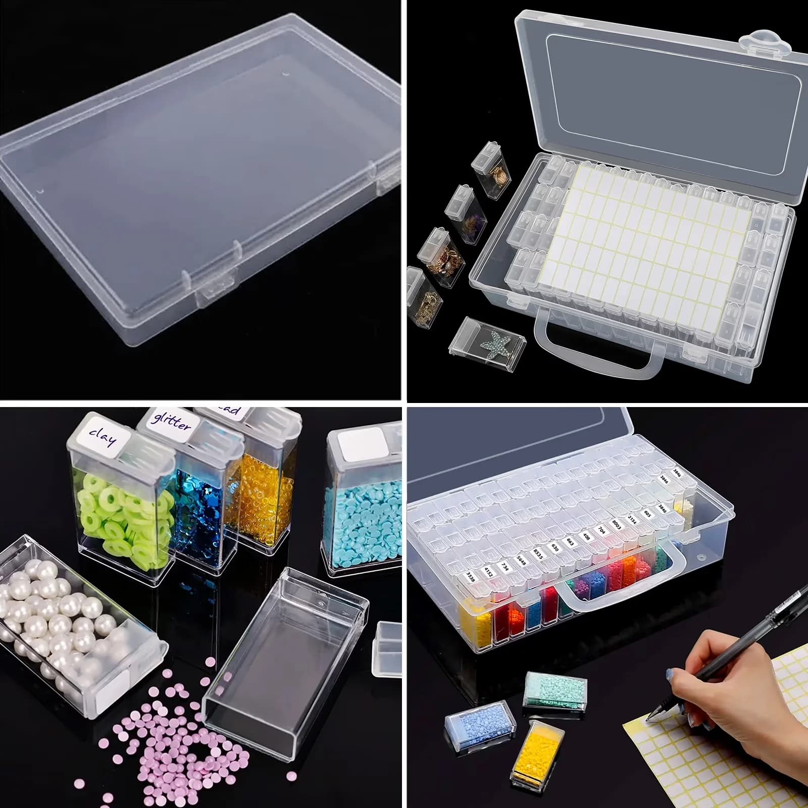 Garage Storage Supply Compact with Portable, 64 Grids Diamond Painting Boxes, Adjustable Dividers - White Plastic Model C0999A