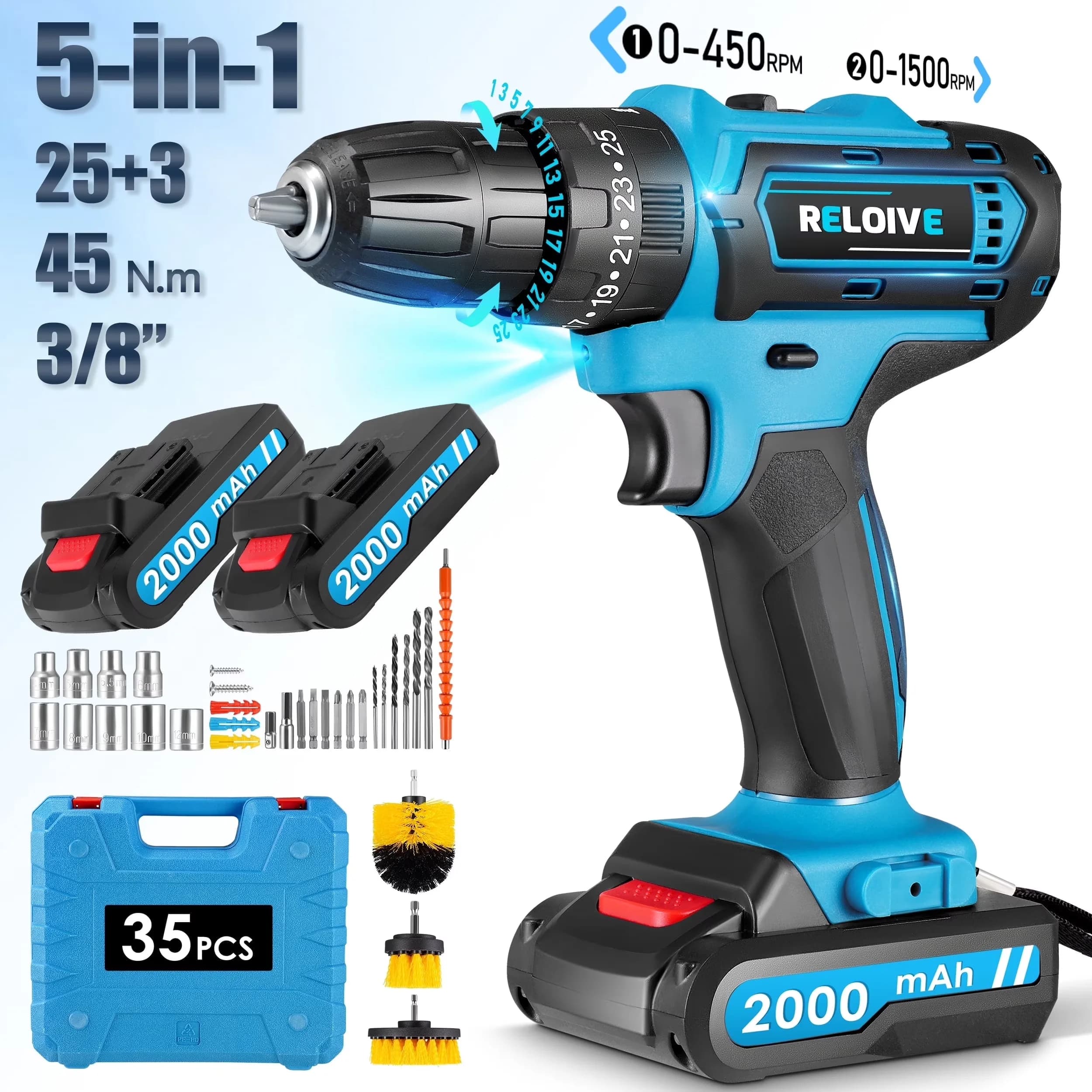 Drills Driver Premium with Battery, 21V, 21V Cordless Drill - Blue - Premium Collection Model 725B24