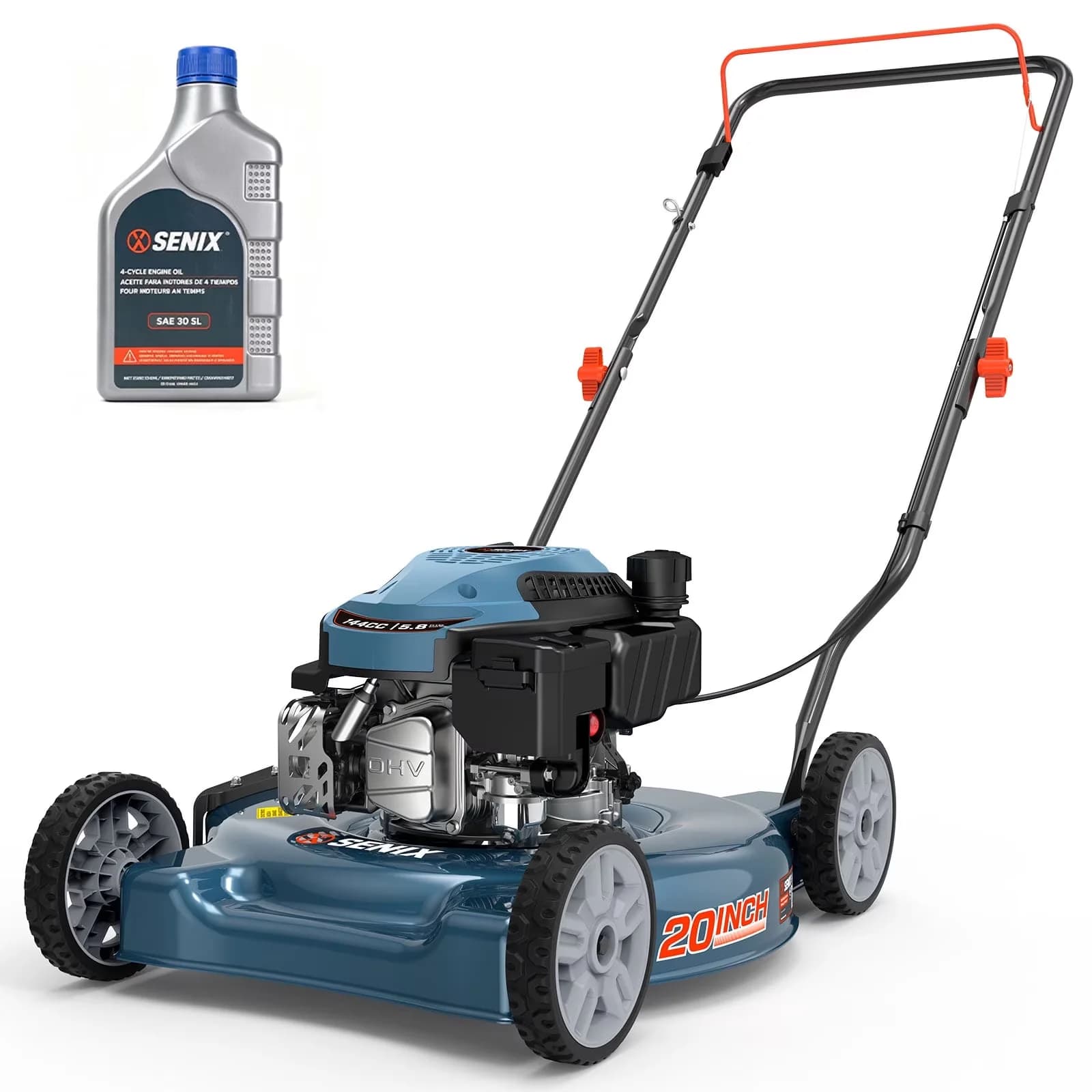 Durable Push Mower with Folding Handle, Adjustable Cutting Height, 20in Cutting Blade 21in Cutting Deck - Model EC3659