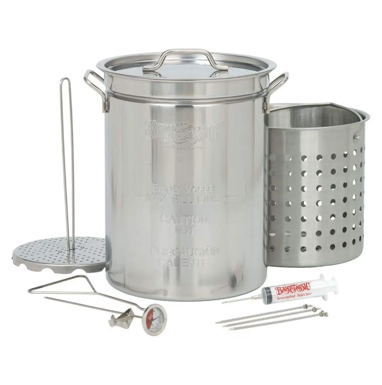 Compact Outdoor Fryer with 12-in Diameter x 16.25-in Height, Perforated Poultry Rack and Lift Hook - Stainless Steel Silver Model DA5DF1