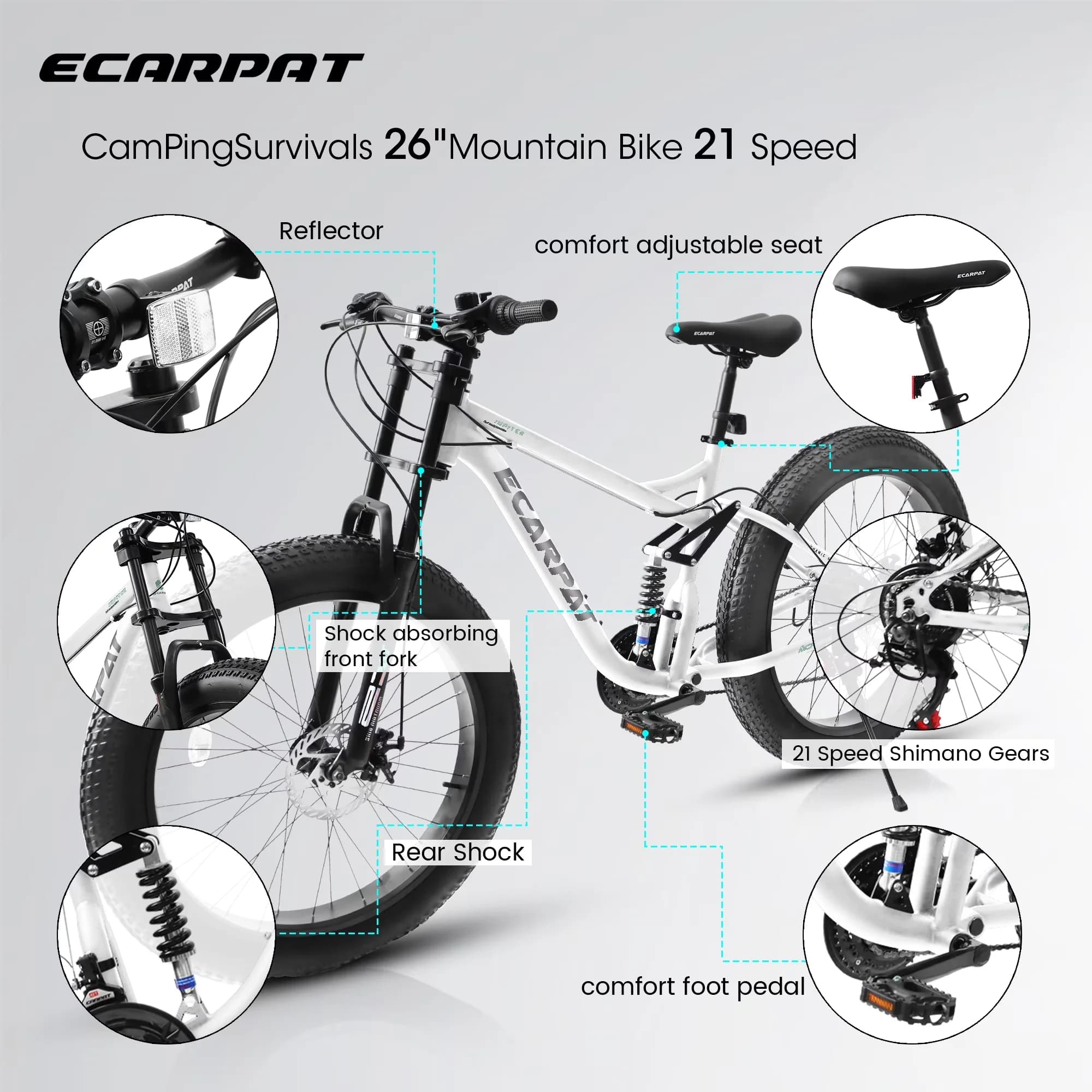 Quality Mountain Bike with Adjustable Height, Adjustable Seat Height - White Model 159366