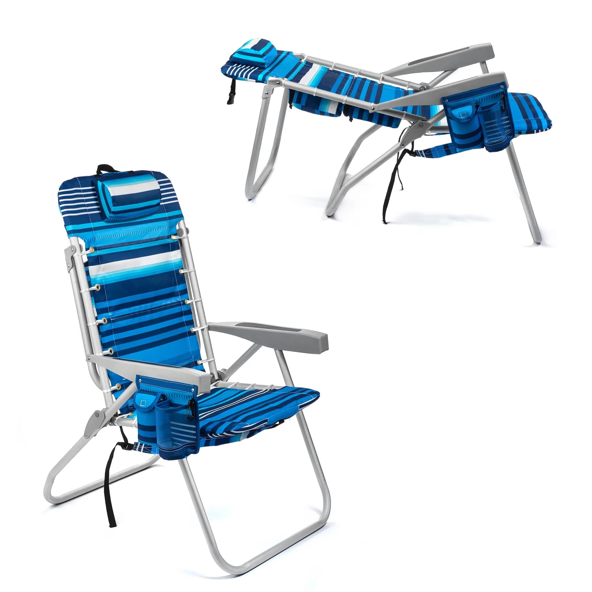Essential Beach Chair with Folding, Towel bar, High Tide - Blue Aluminum Model 781C34