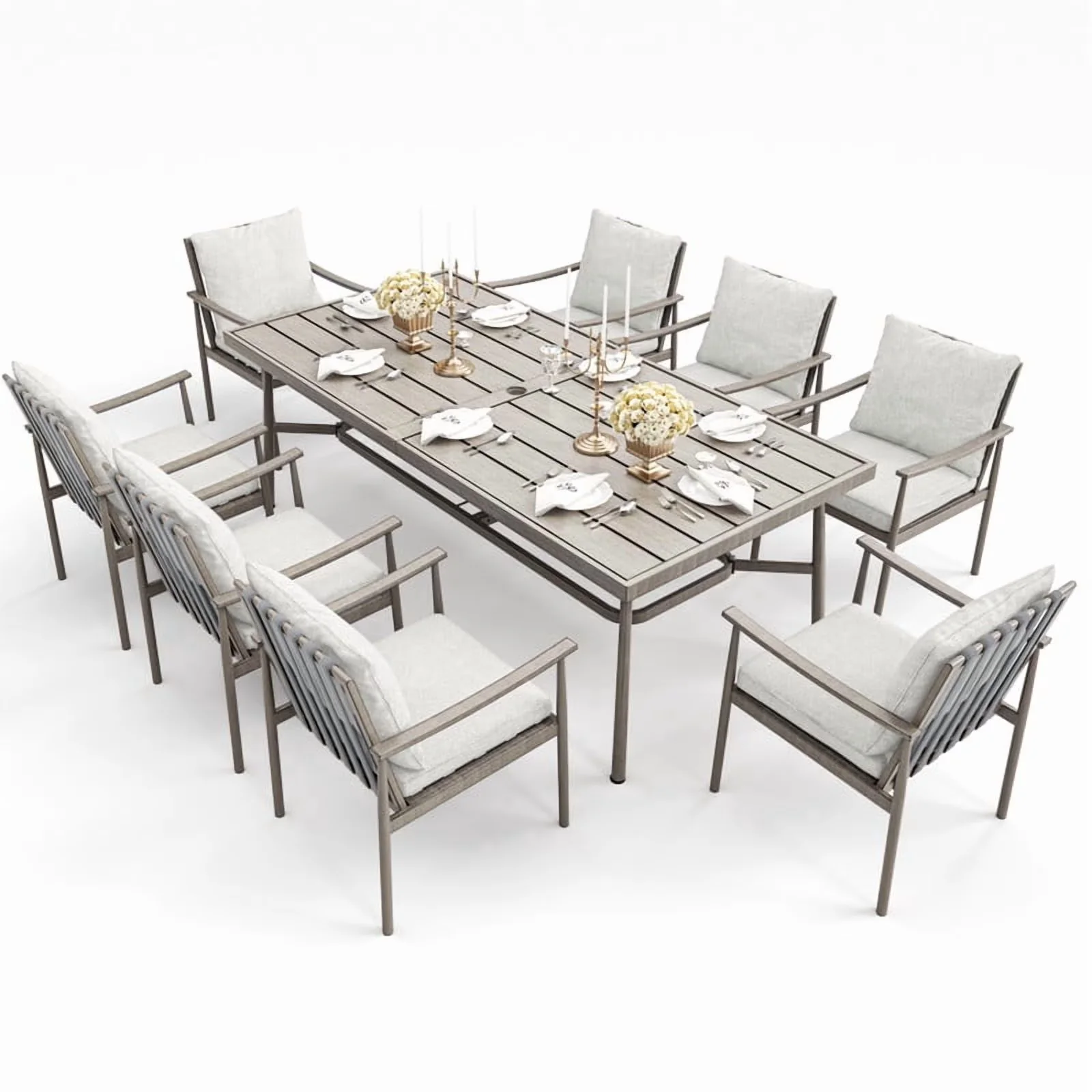 Patio Dining Set Quality with Weatherproof, 9-Piece Aluminum Outdoor, 84" Rectangular Table - Model 7281C7