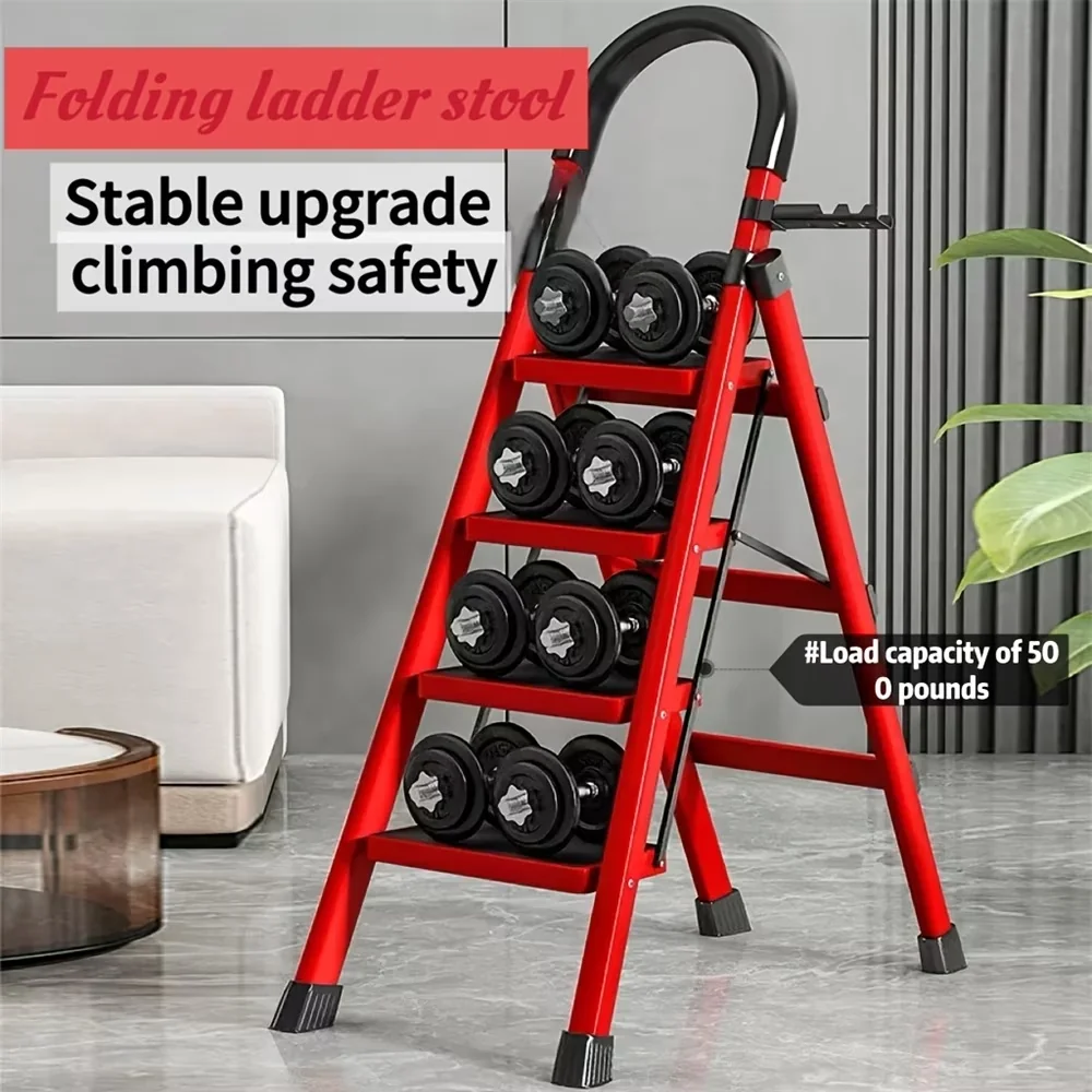 Compact Ladders And Step Stool with Collapsible, Anti-Slip Treads - Plastic Red Model 6C3E2F