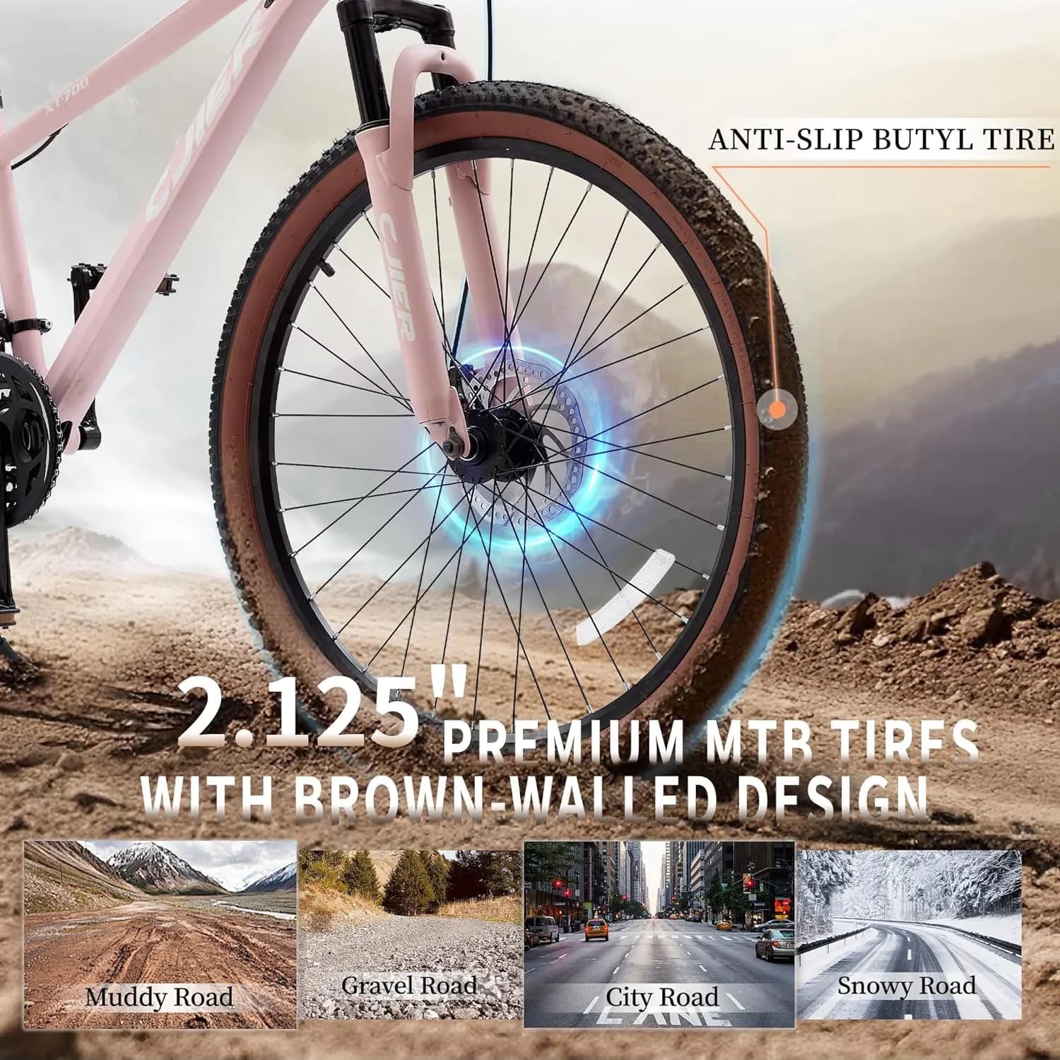 Efficient Mountain Bike with Adjustable Height, 24 Inch - Pink 21 - Compact and Portable Model 396C2D