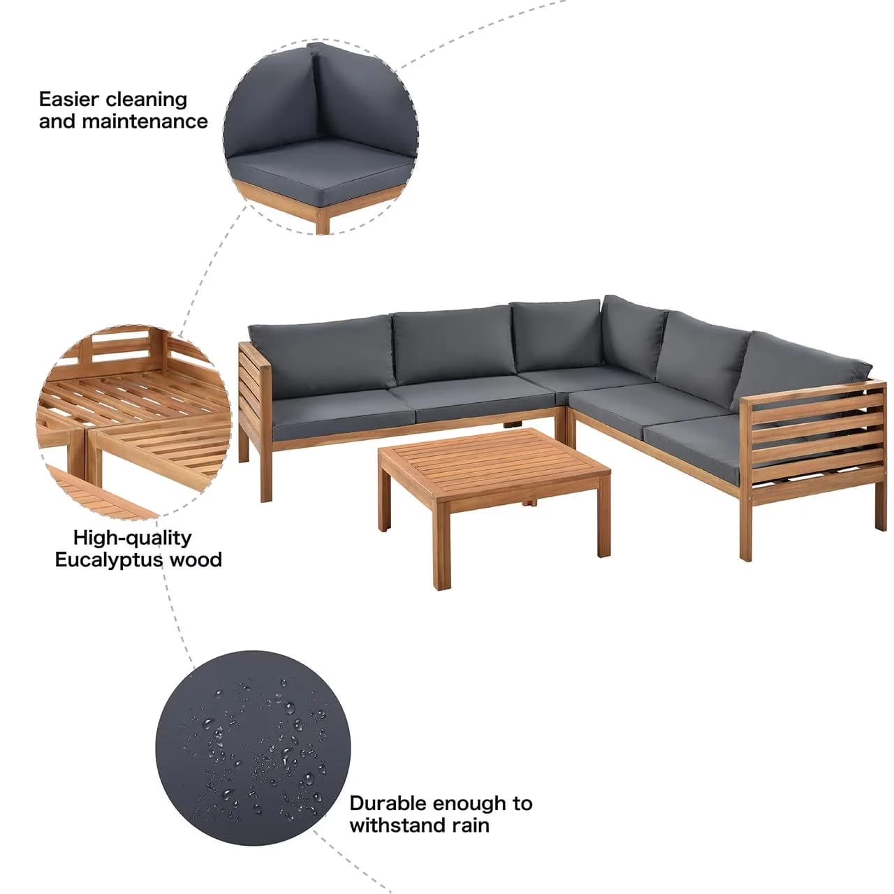 Classic Outdoor Sofas Sectional with Modern, Beige Cushions, Water-Resistant & UV-Protected - Gray Wood Model 4FA4D2