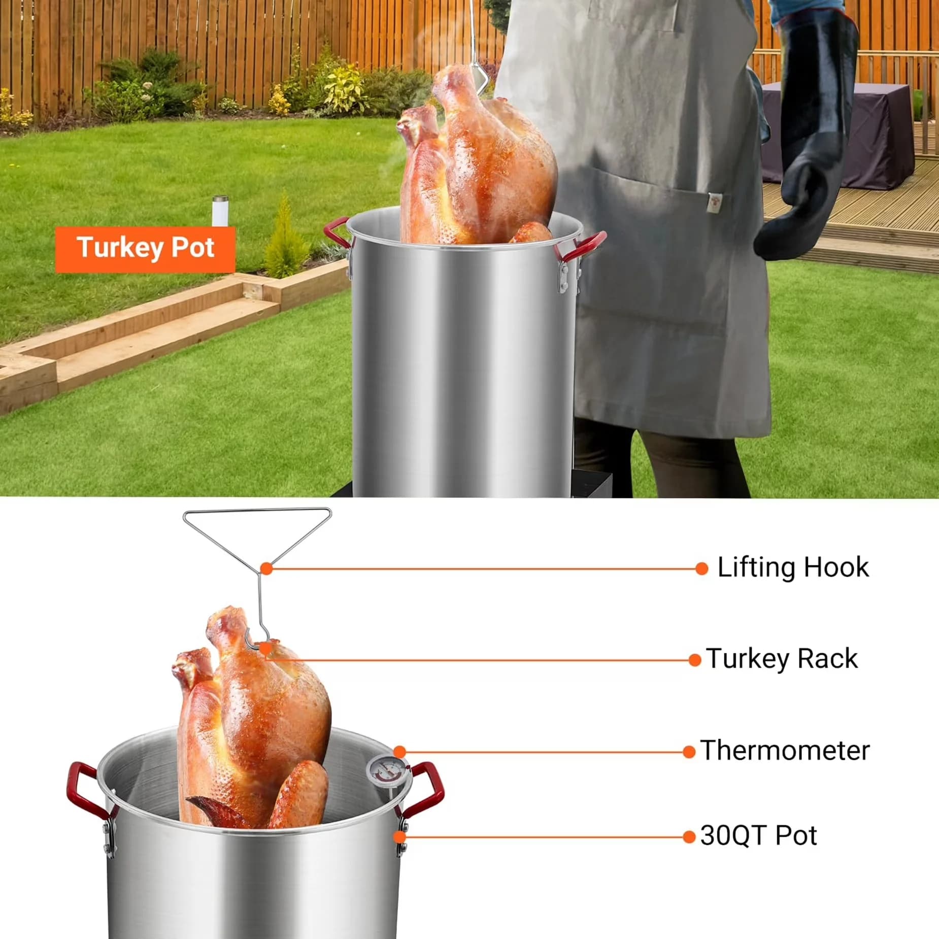 Modern Outdoor Fryer with 50000 BTU, Propane Burner, Turkey - Silver Aluminum Model 1D331C