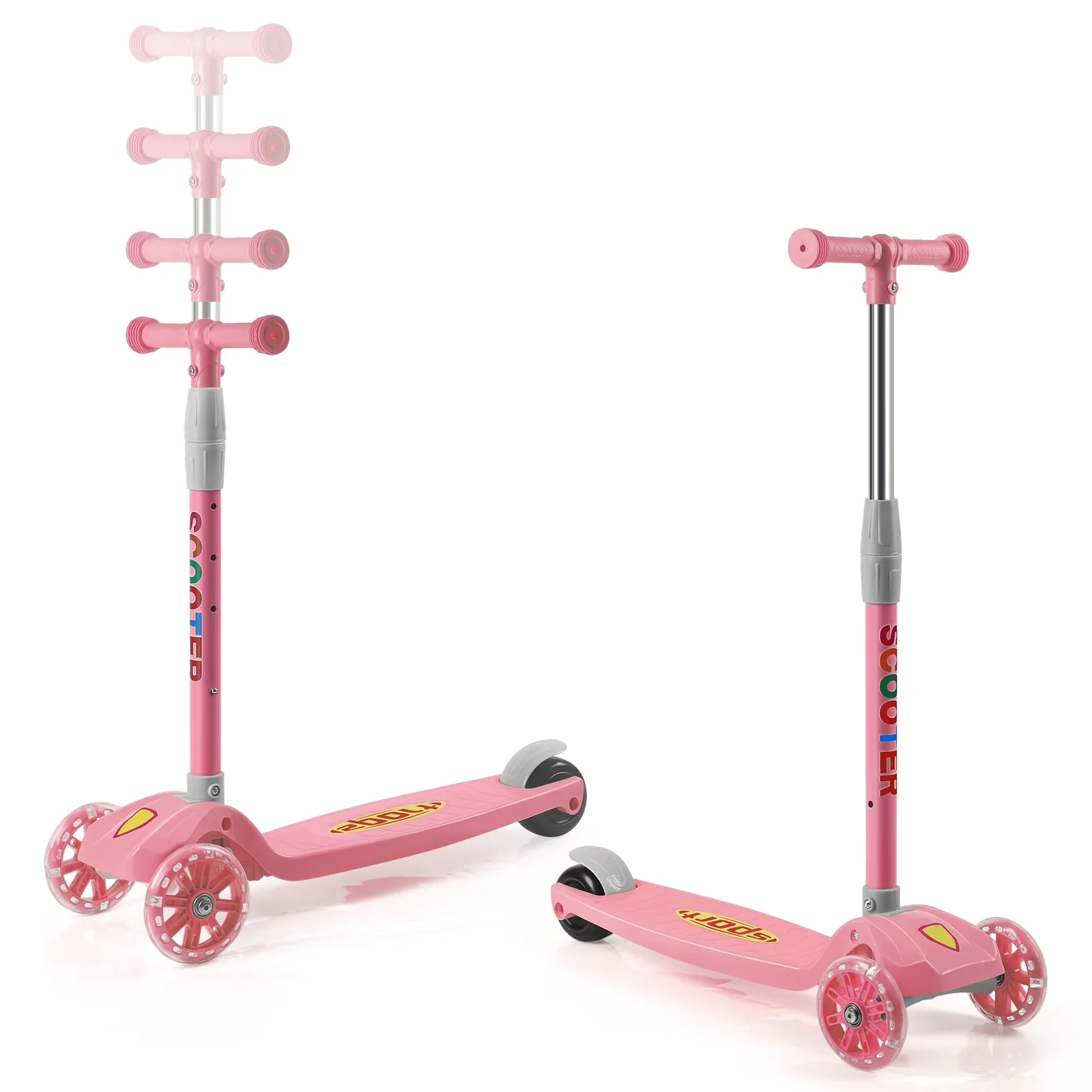 Innovative Scooter with LED, Foldable, 2-in-1 Adjustable Kick - Pink Aluminum, Plastic Model 3FE6DF