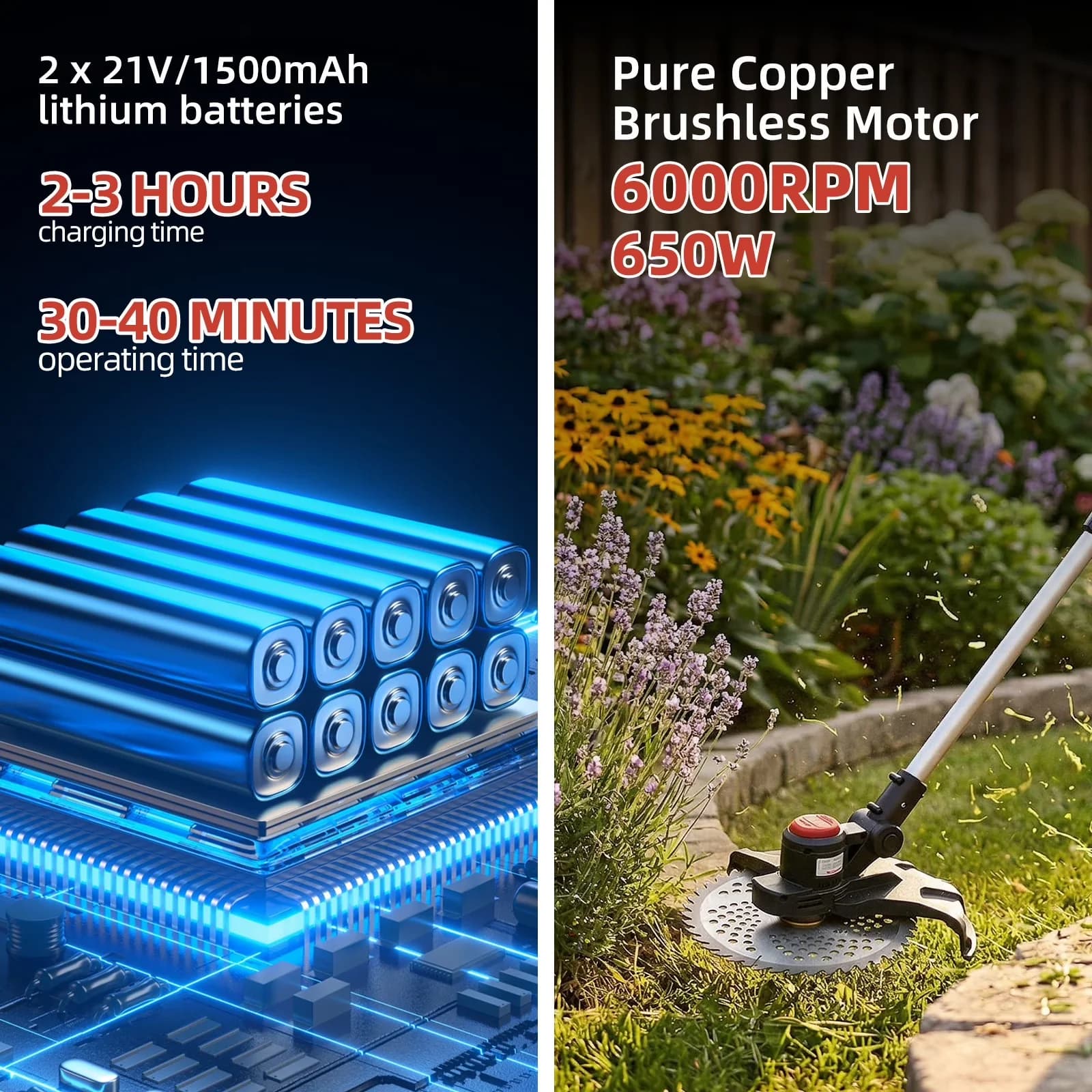 String Trimmer Essential with Battery, 650W, 21V - Red for General Purpose Model CA4DBD