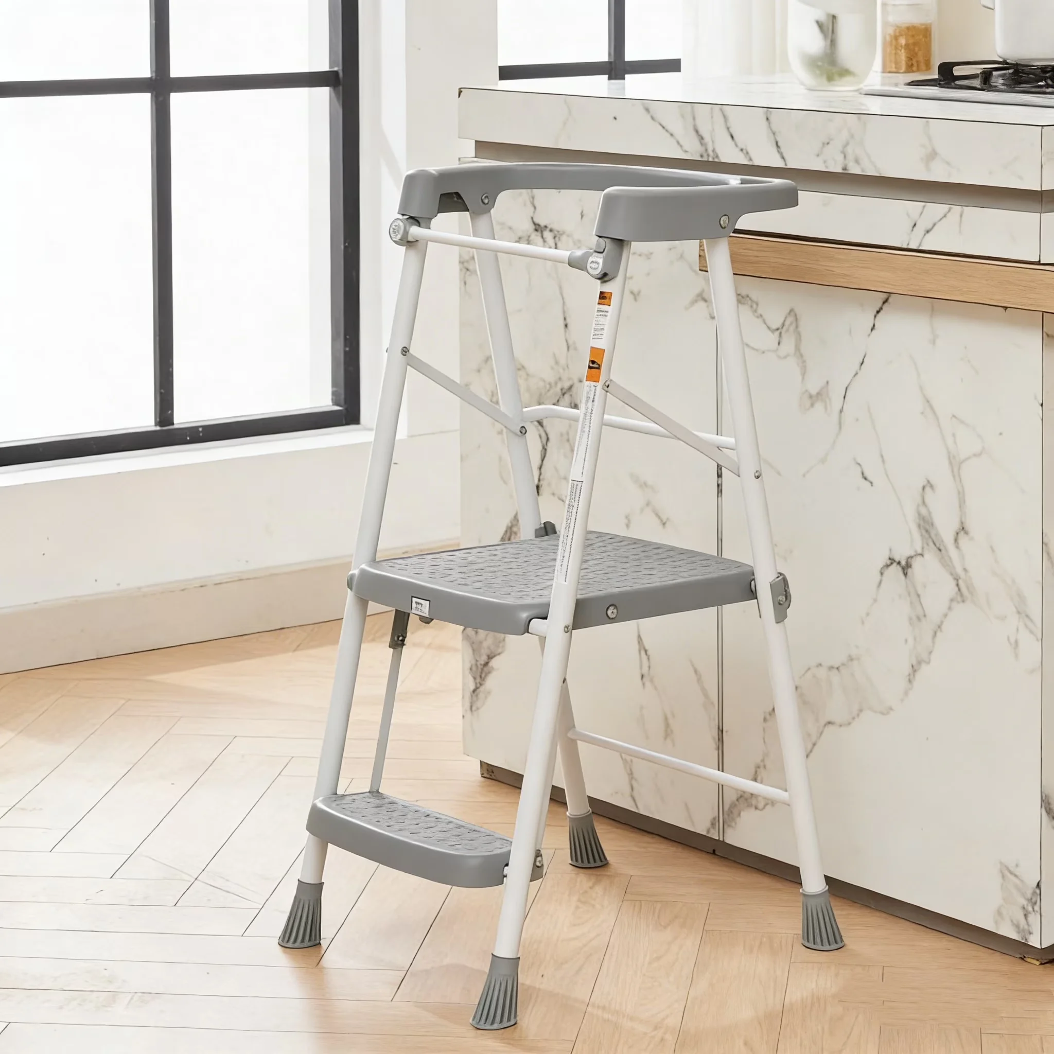 Efficient Ladders And Step Stool with Foldable, Gray, Toddler Kitchen 2 - Gray Alloy Steel Model AD3195