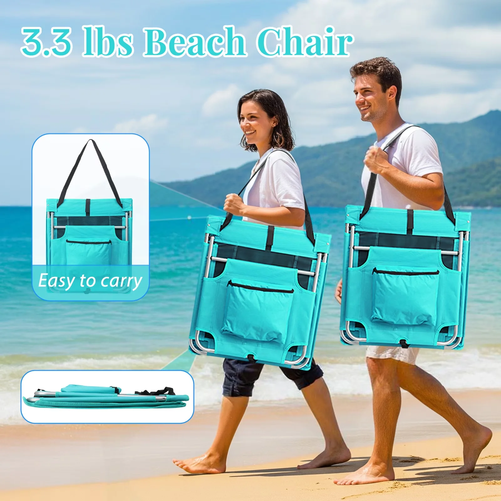 Beach Chair Efficient with Waterproof, Mat Lounge, Protable Folding Lightweight Chairs - Steel, 600D Oxford Cloth Model 91C3BB