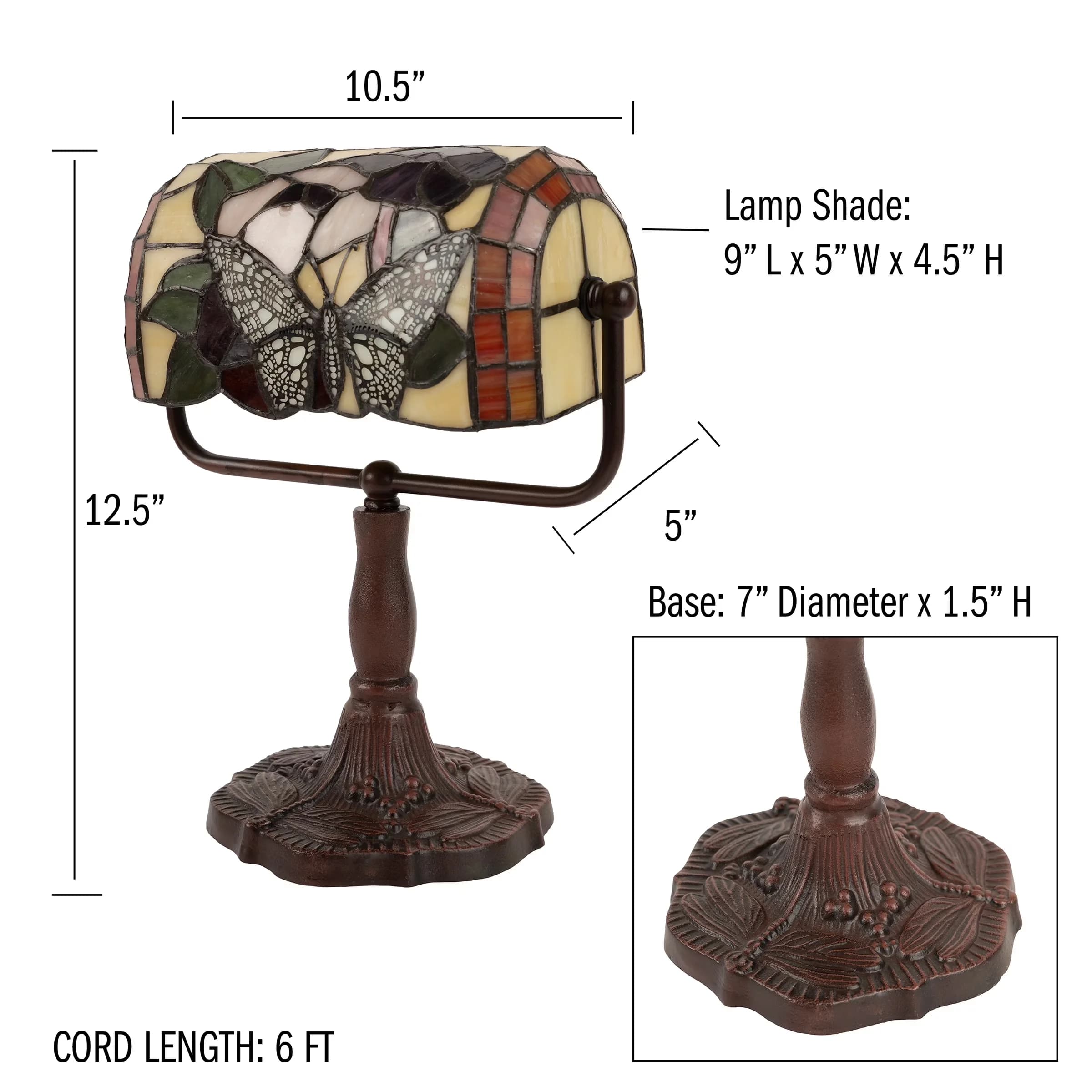 Compact Table Lamp with LED, Energy Efficient, Banker'S Lamps - Multicolor Stained Glass And Metal Model 4D1F10