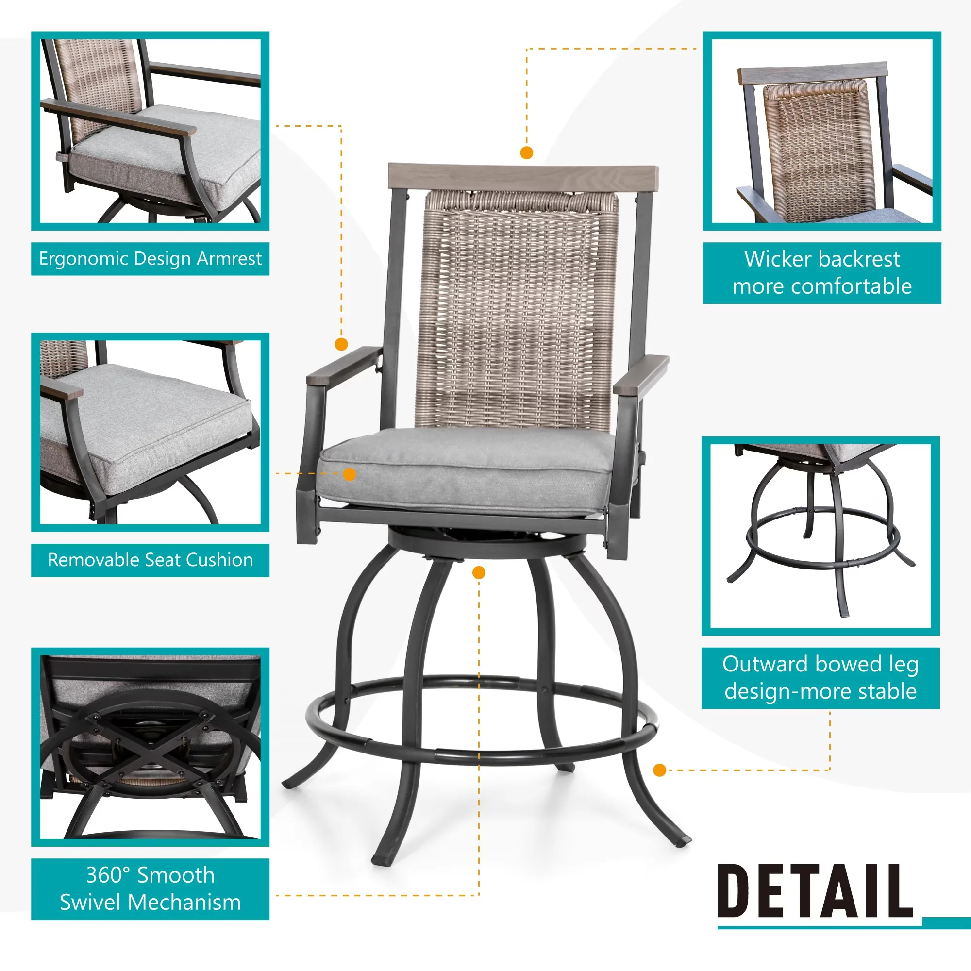 Classic Patio Chair with Weather-Resistant, Waterproof - Steel Metal And Rattan Multi-Color Model 1F8E79