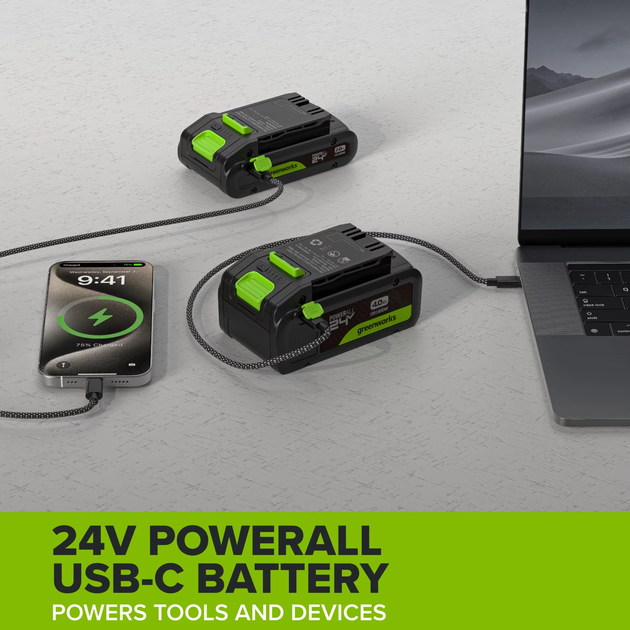 Durable Power Tool with 24V, (2) 4.0Ah Battery and Cable - Modern Design Model B7E247