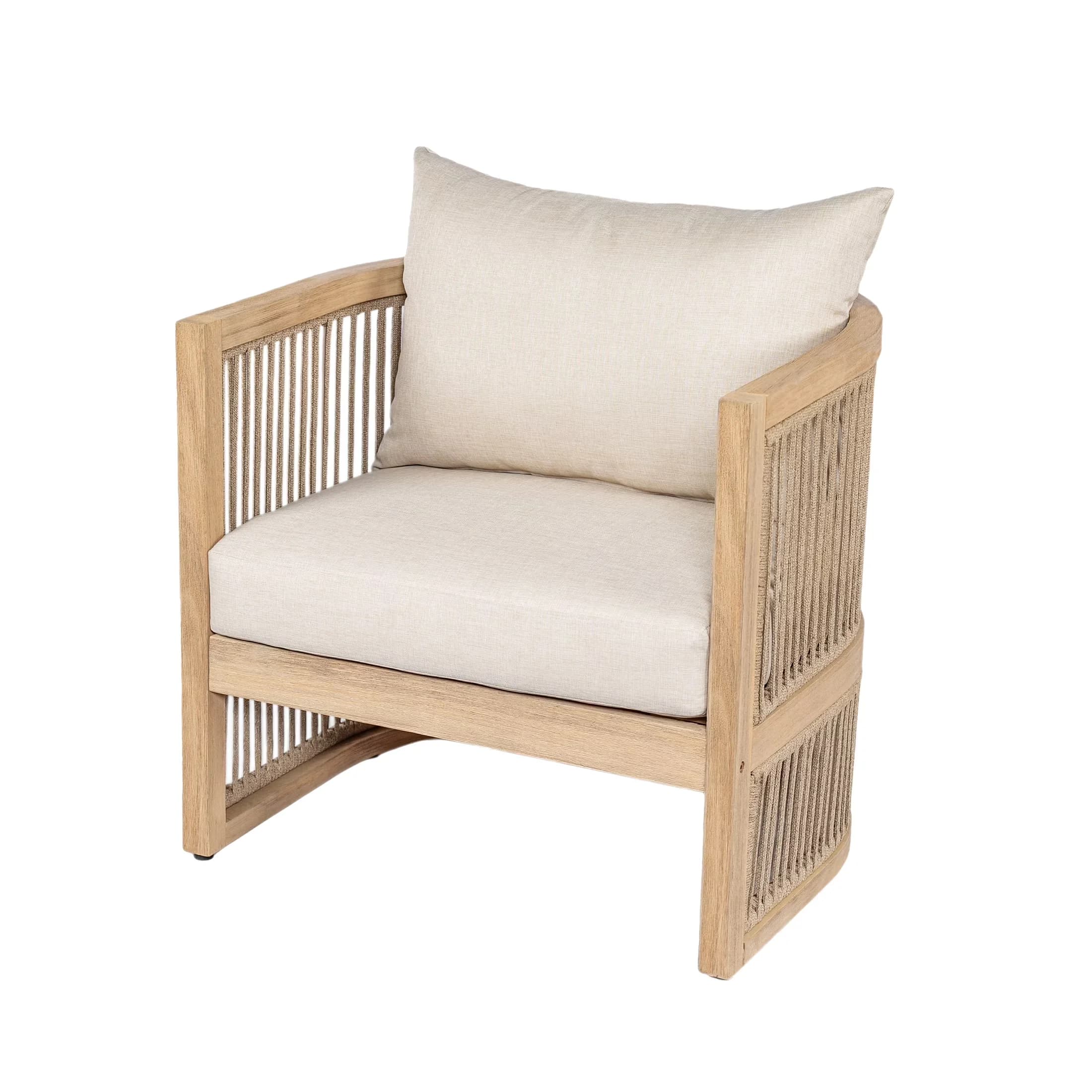 Patio Conversation Set Efficient with Tank Holder, Tank Holder Material: Magnesium Oxide, 4 Chairs - Brown Mgo + Acacia Wood + Rope +... Model 99314A