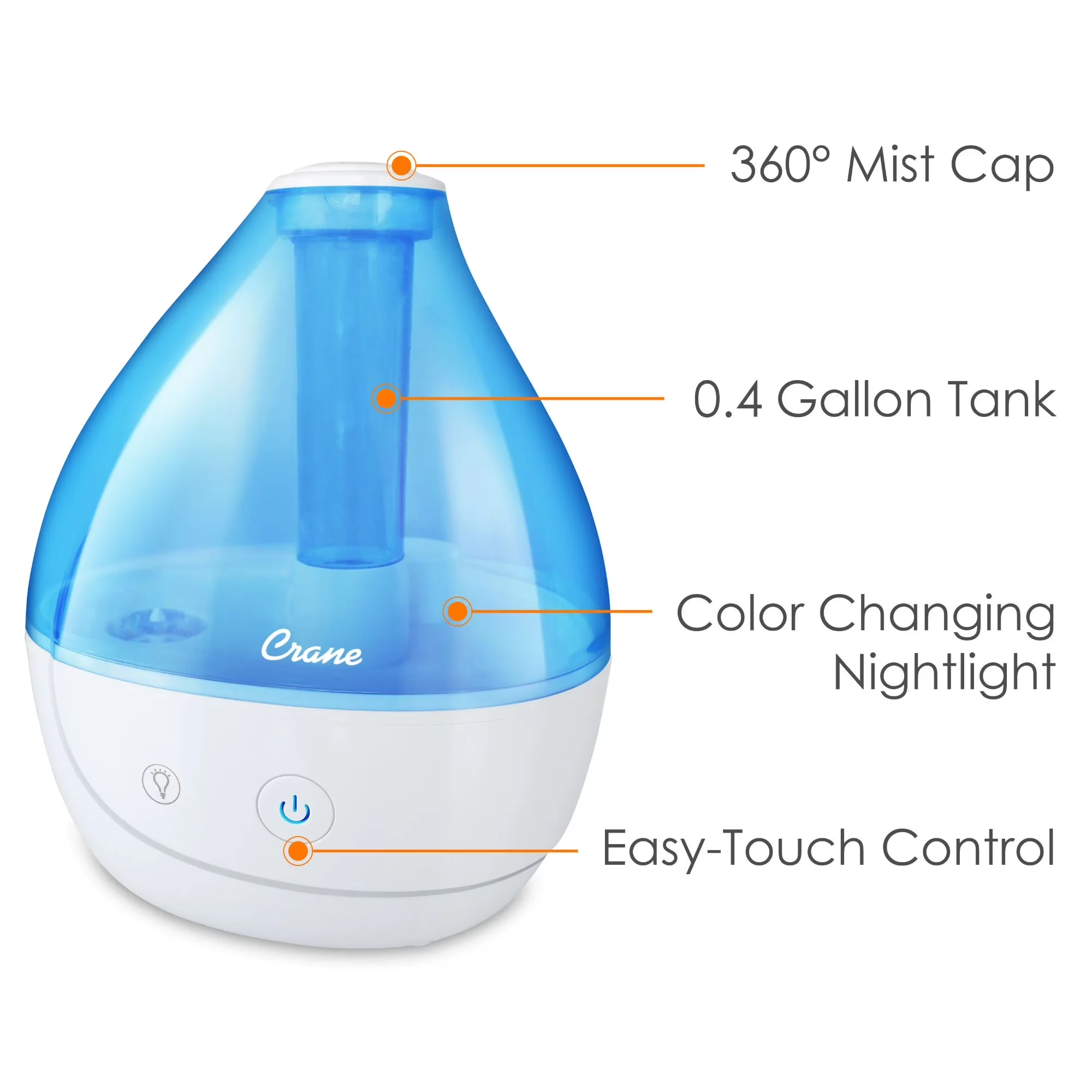 Premium Humidifier with Automatic Shut-Off, Variable Speed, Color-Changing Light - Blue Model D7A484