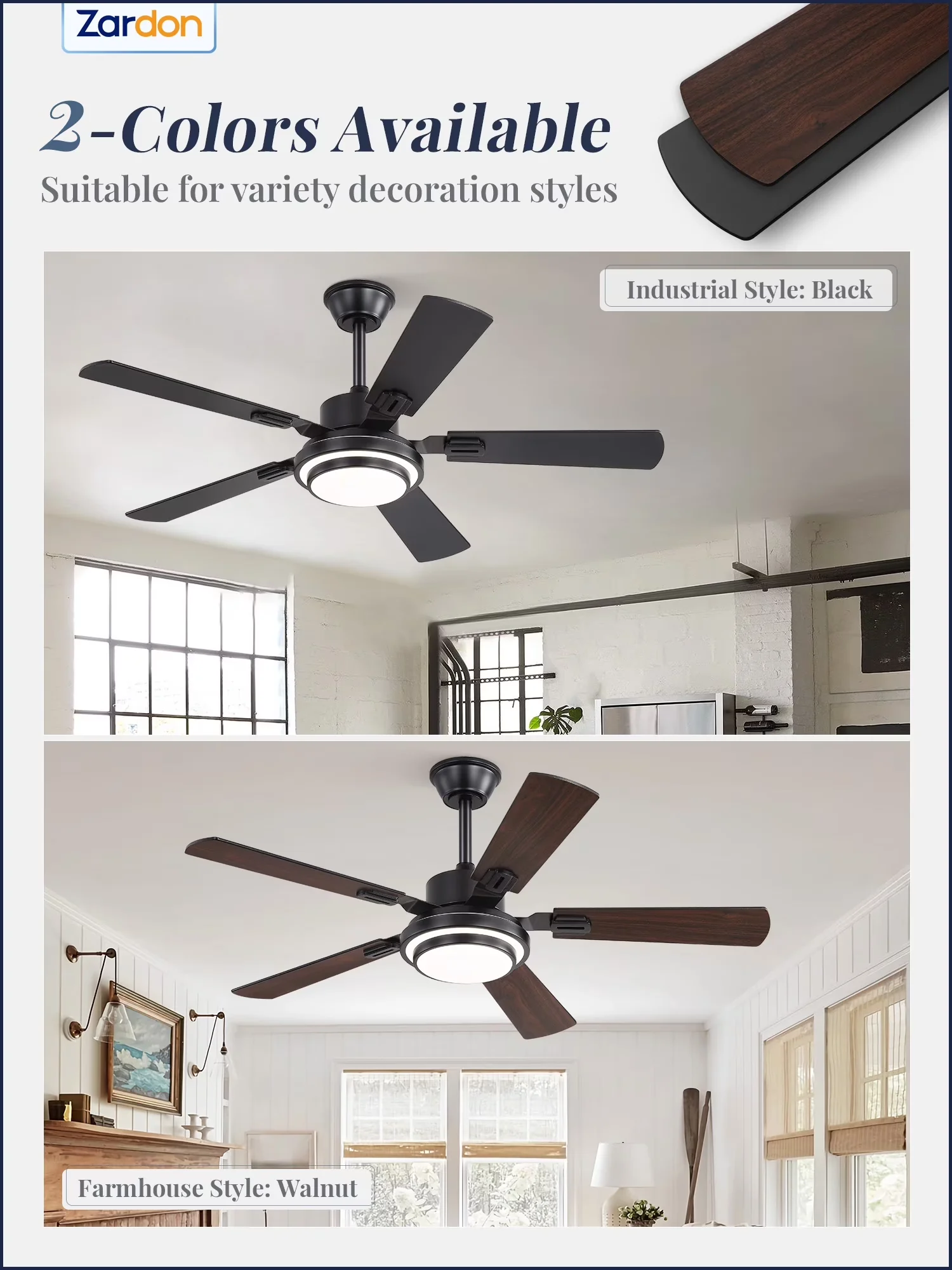 Essential Ceiling Fan with LED, Modern, Remote Controlled - Black Acrylic Model 047F1E