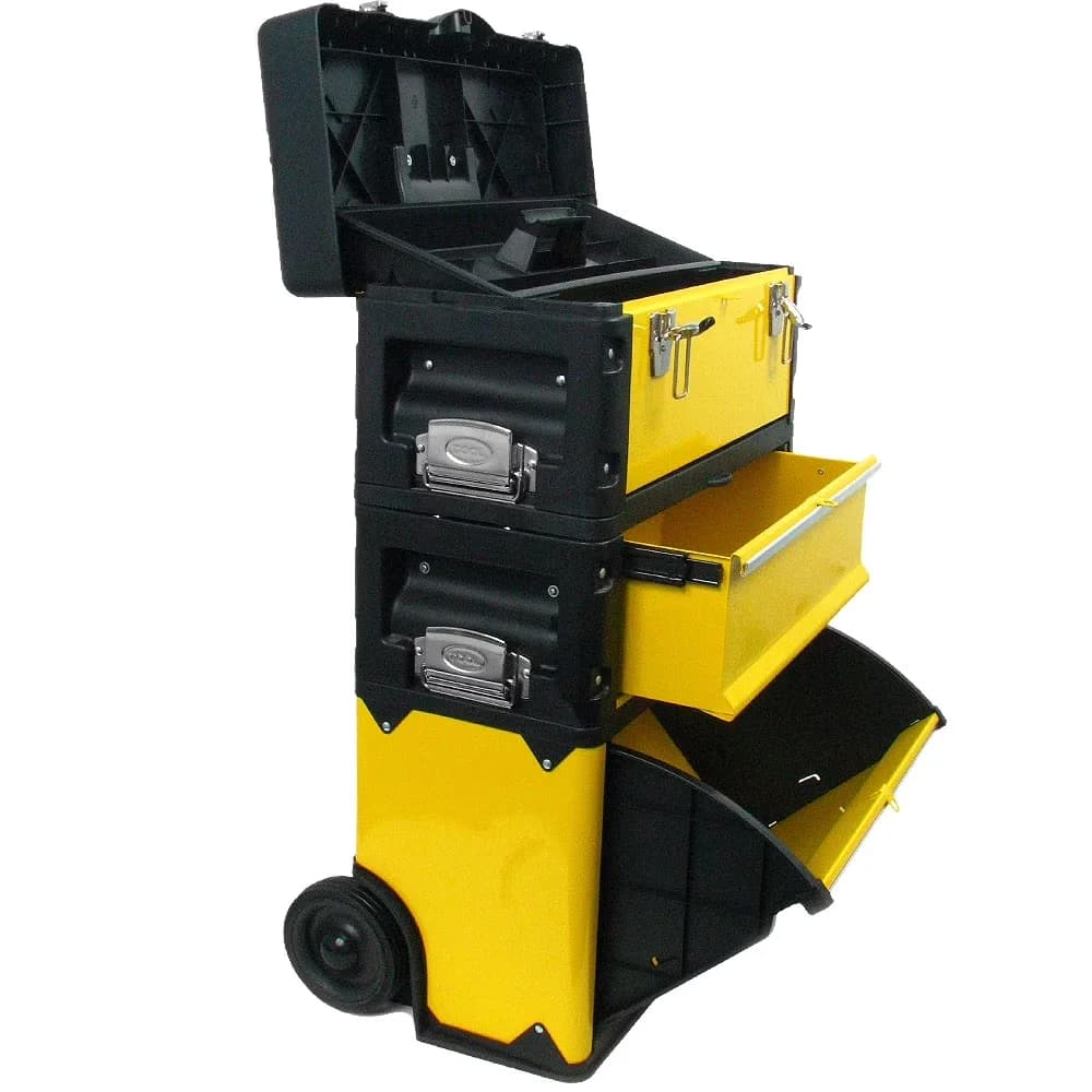 Toolstorage Quality with Lockable, MATERIALS - Steel, Polymer., Foldable Handle and Tough Latches - Plastic Yellow Model 95EE11