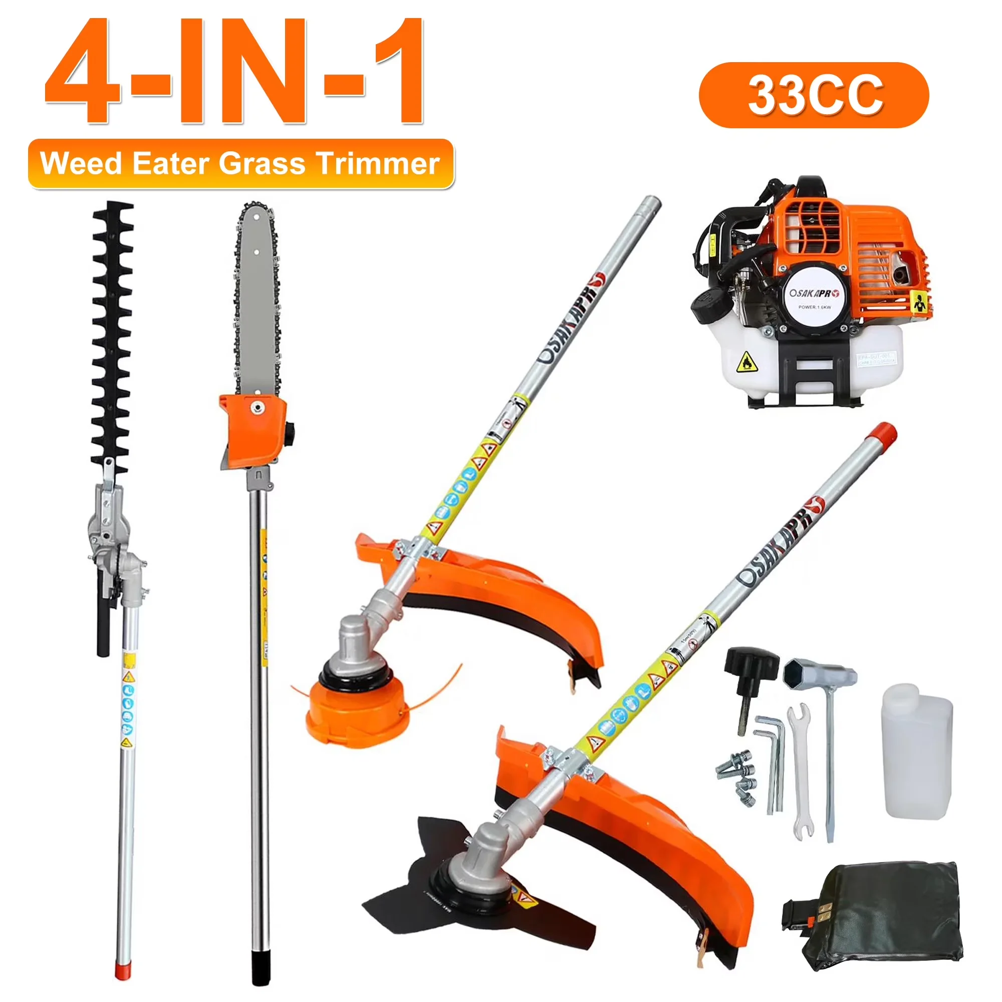 String Trimmer Efficient with Attachment Capable, 4 in 1 Weed Eater Grass, and Brush Cutter - Orange Model 5F0237