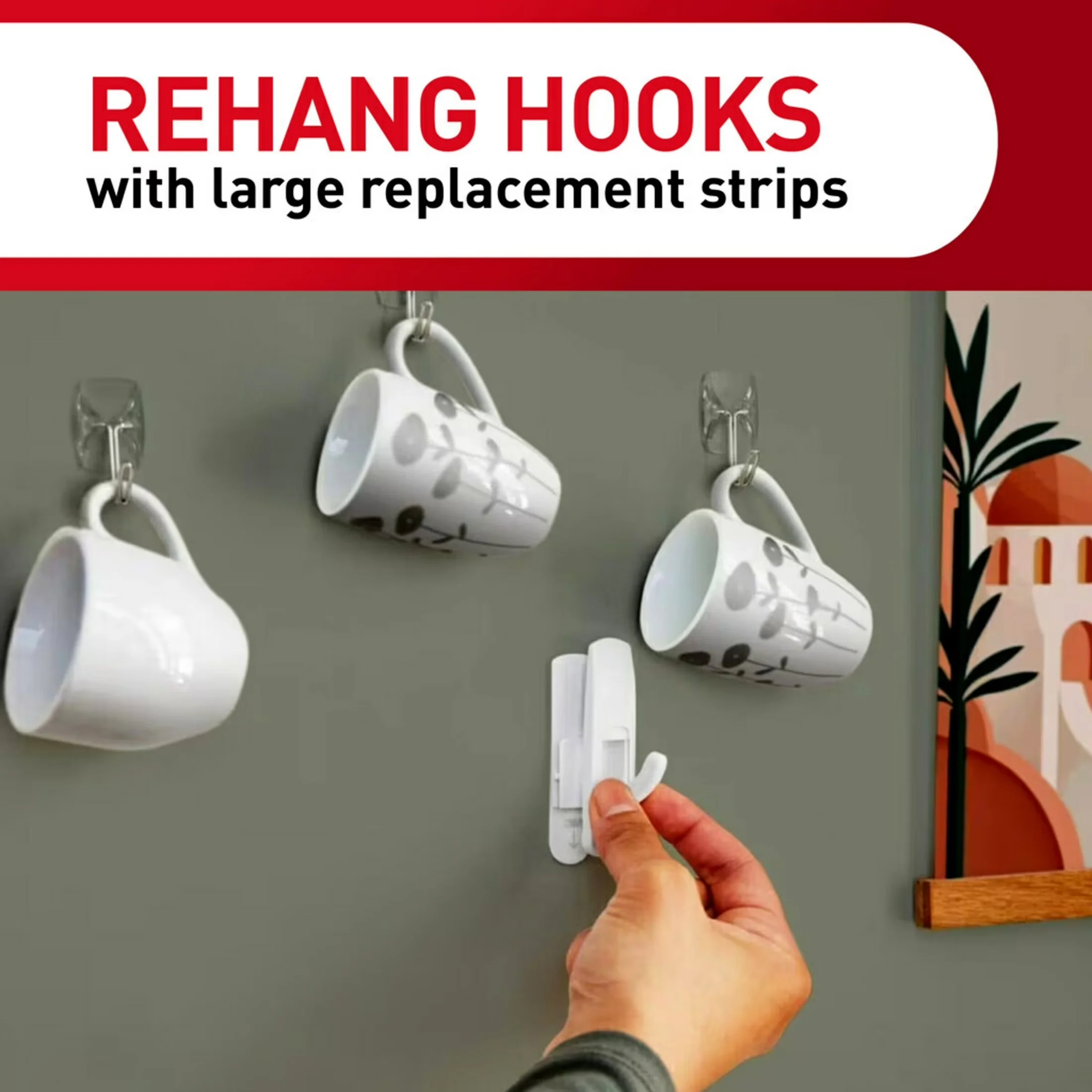 Damage-Free Hanging Quality with Easy Installation, Wall-Mountable, Large Replacement Strips - Foam Model 6EBE4D