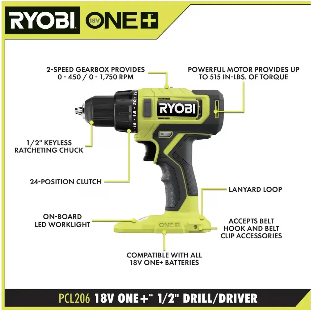 Power Tool Reliable with 18V, Variable Speed, ONE+ 18V Cordless 6-Tool Combo Kit - Model 84D7B5