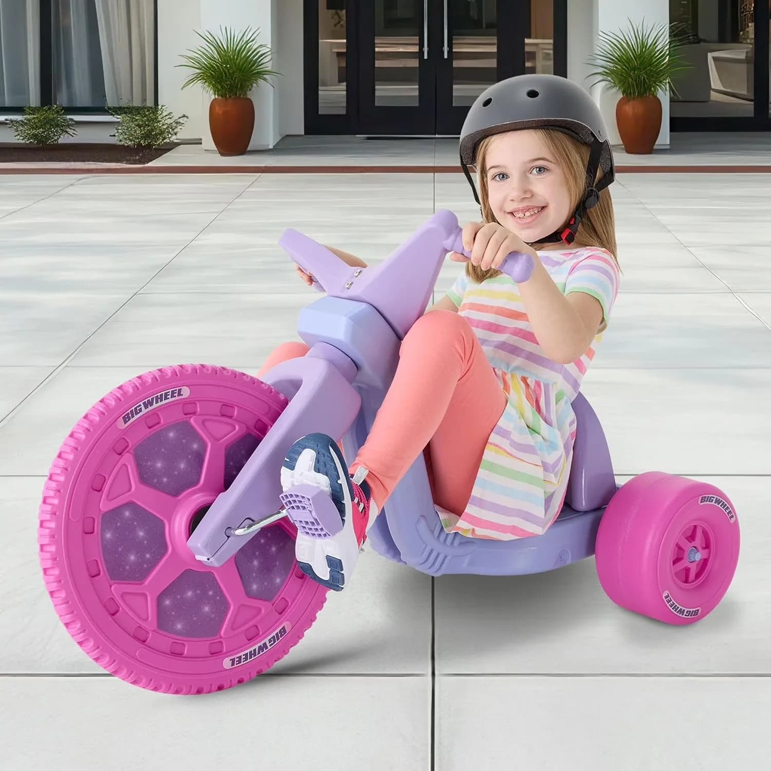 Durable Kids Bike with Adjustable Seat, Big Wheel Dreamer, Low-Riding Tricycle - Purple Model 6DF38D