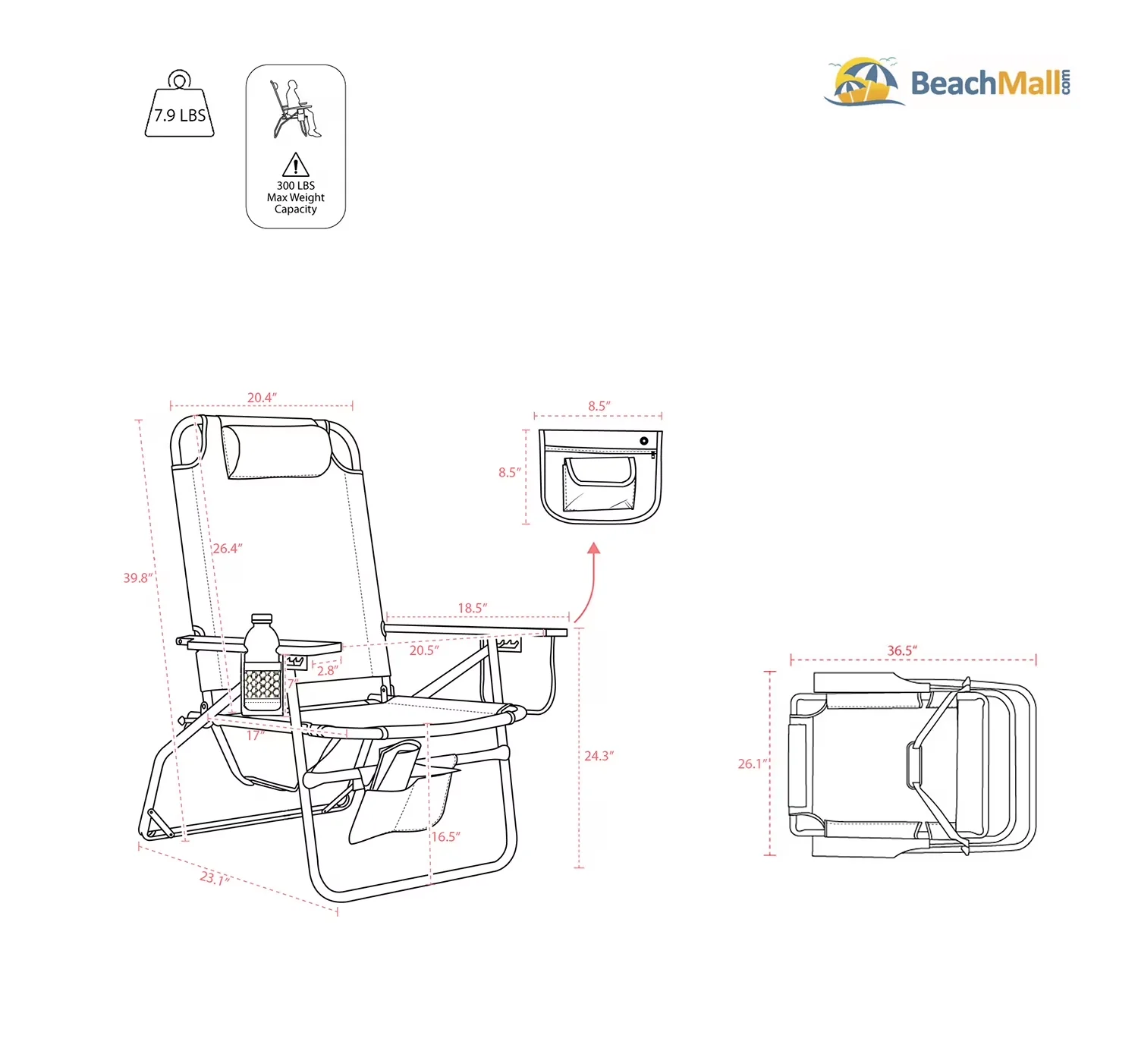 Beach Chair Modern with Folding, Adjustable, Rust Resistant - Aluminum Model 55ED4F